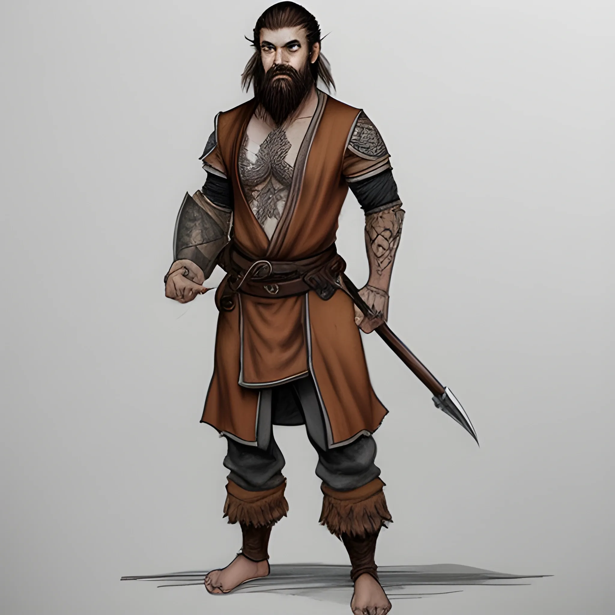 Dnd character, brown hair, beard, brown eyes, human monk, tattoo ...