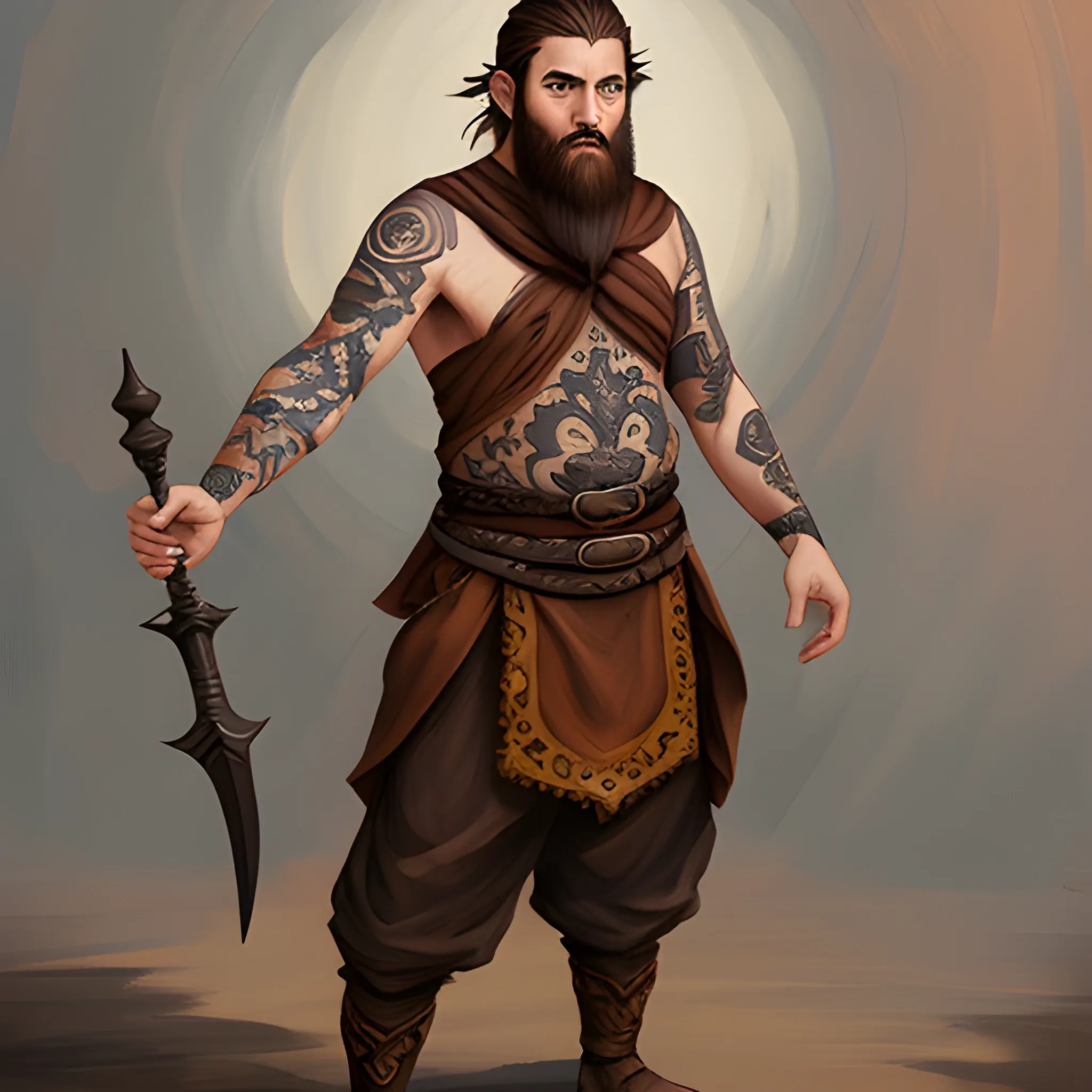 Dnd character, brown hair, beard, brown eyes, human monk, tattoo ...