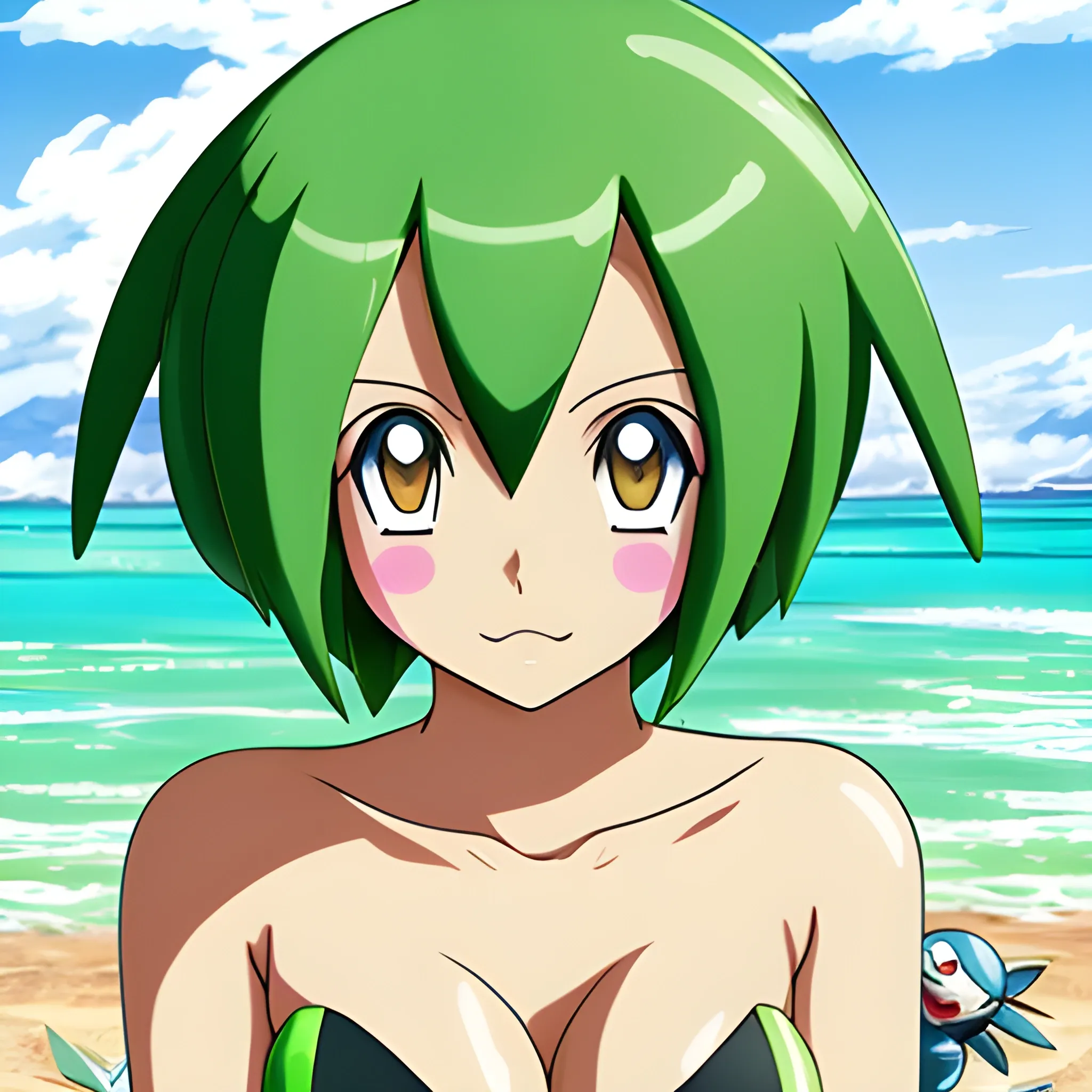 Anime,beach, pokemon, verde woman, cartoon, summer

