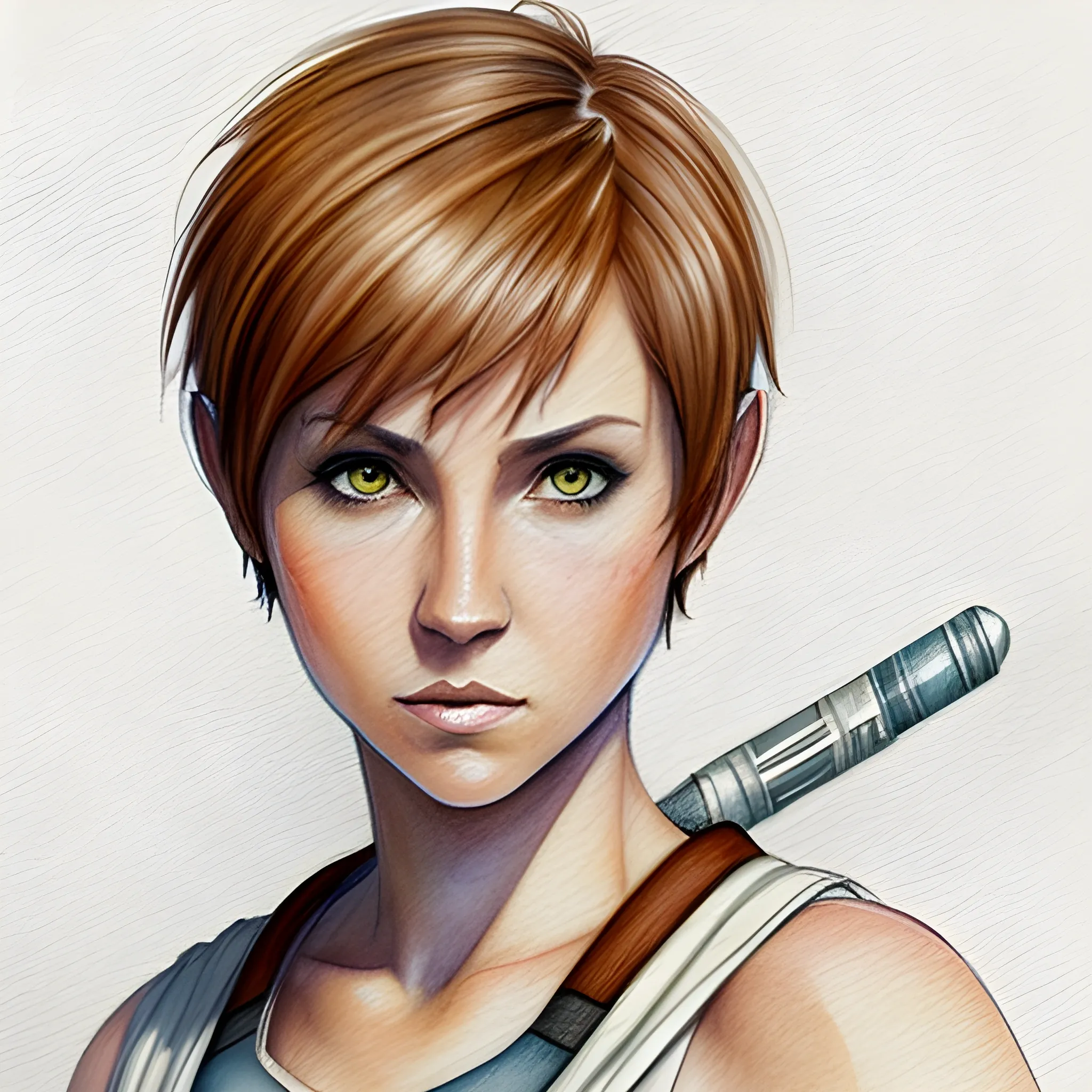 female, jedi knight, pixie cut, auburn hair, athletic, Water Col ...