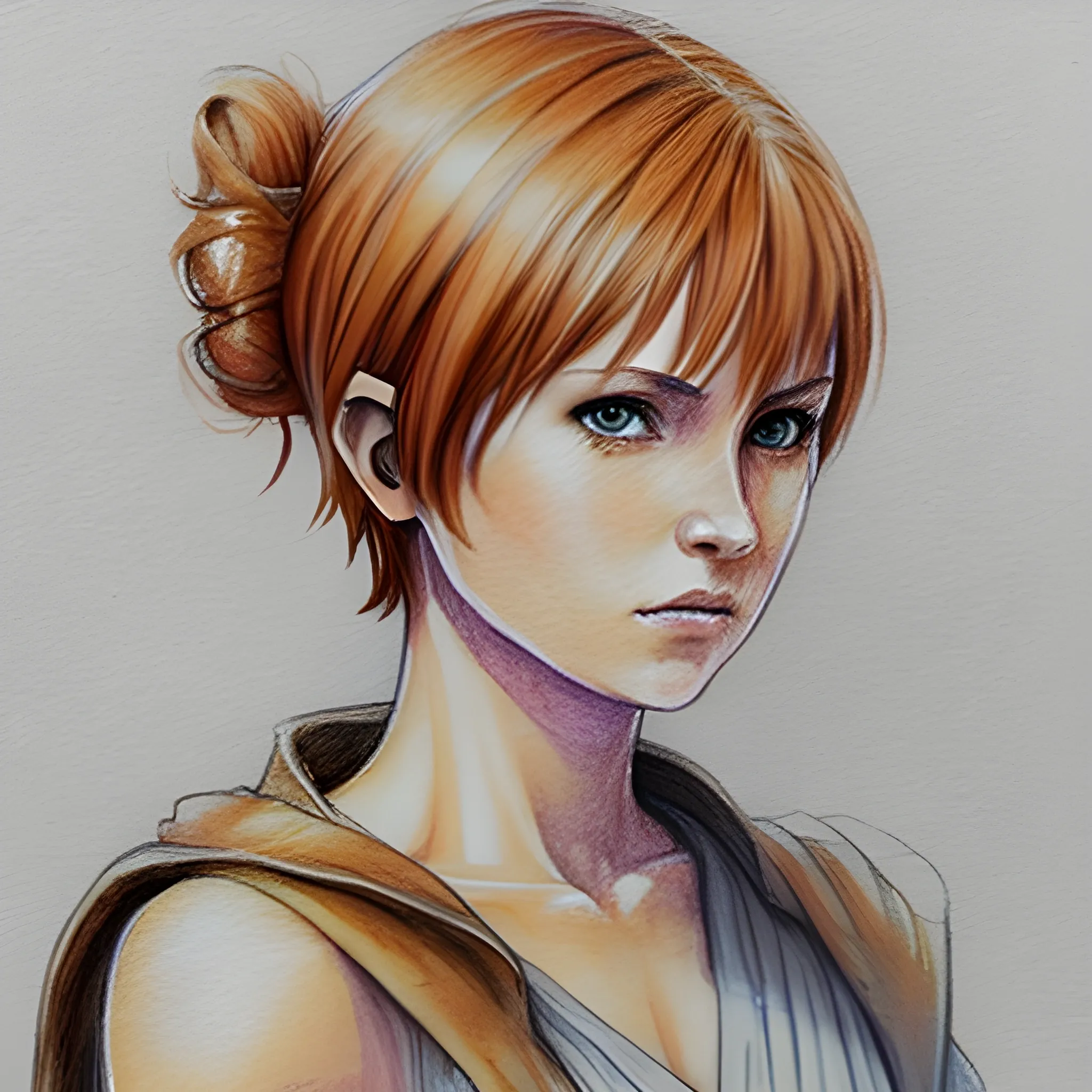 female, jedi warrior, pixie cut, auburn hair, cute, Water Color ...