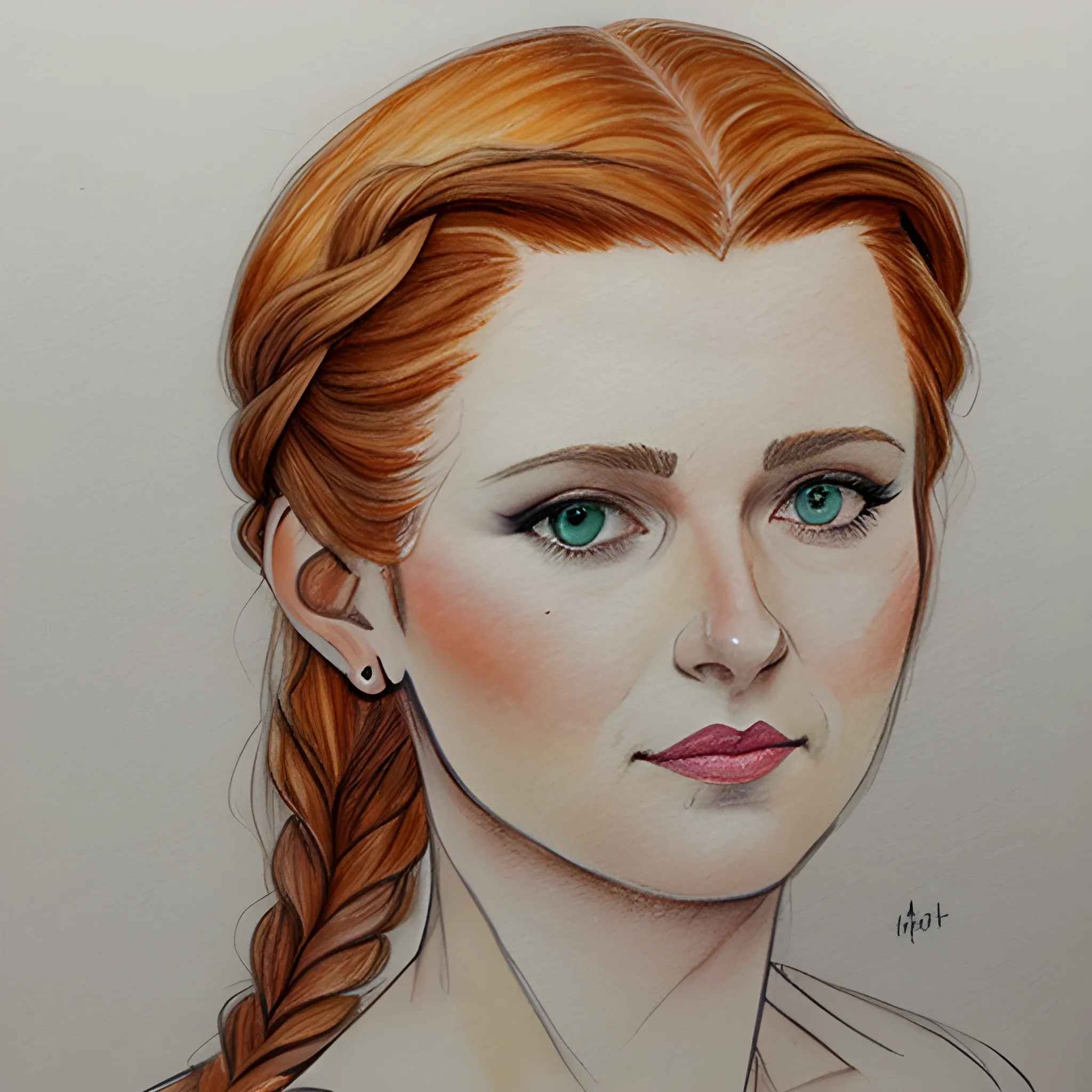 

Based on Sonja Gerhardt as Avar Kriss, braided hair, auburn hair, Water Color, Pencil Sketch