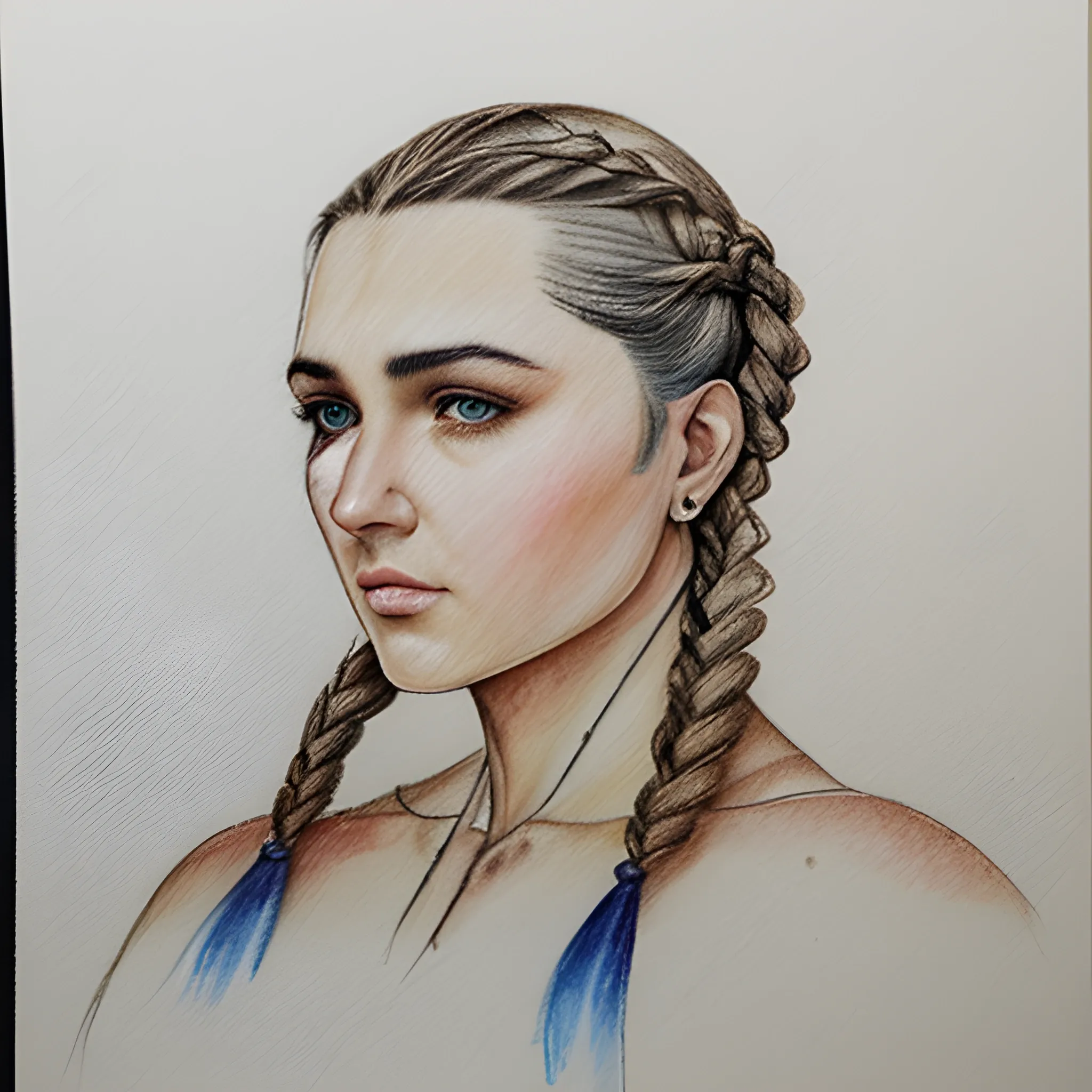 
  Avar Kriss, braided hair, Water Color, Pencil Sketch