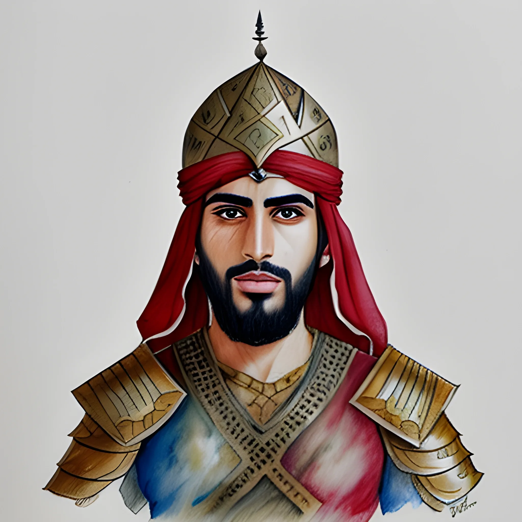 Middle Eastern Warrior, based on Mena Massoud, Water Color, Pencil Sketch