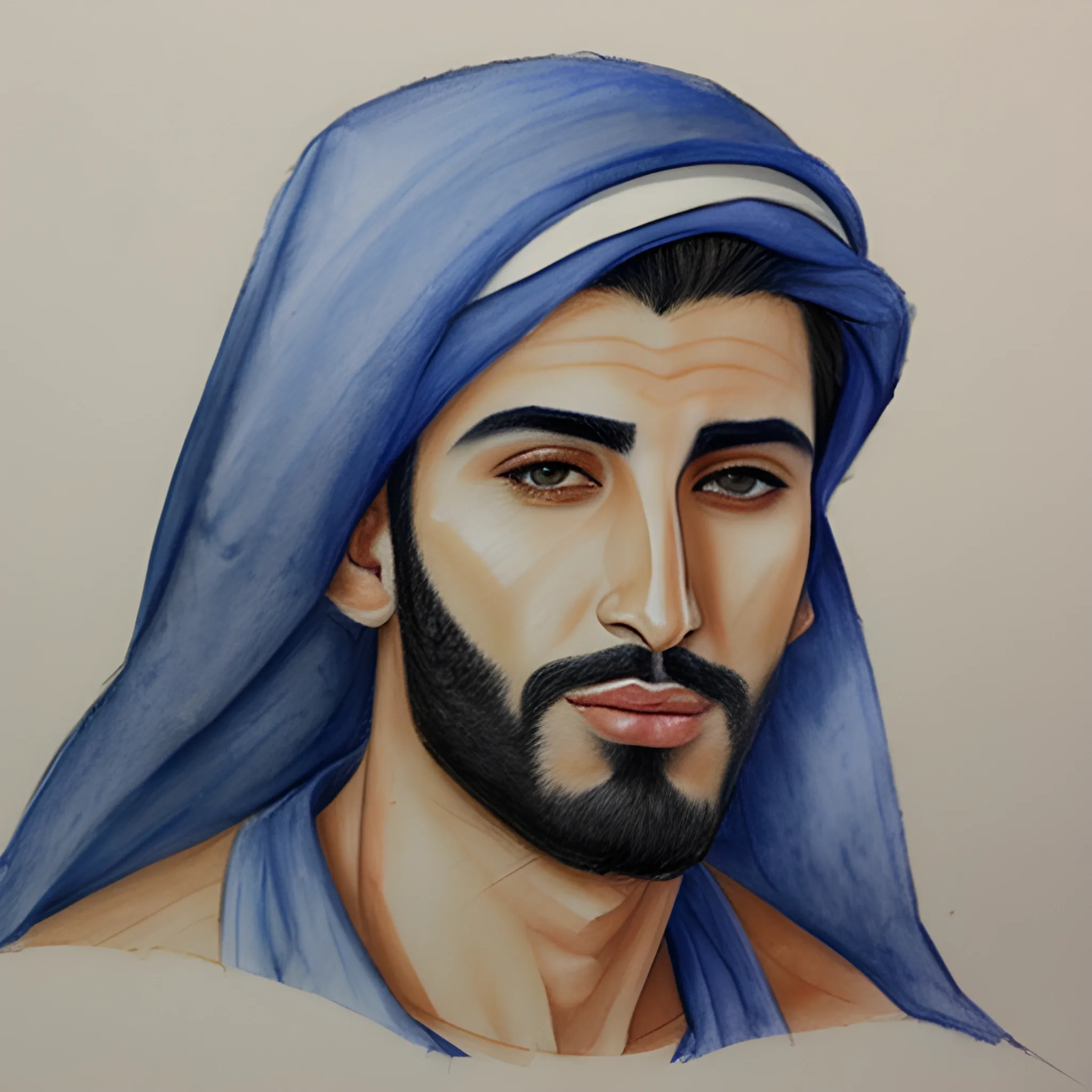 Handsome middle eastern man, Water Color, Pencil Sketch