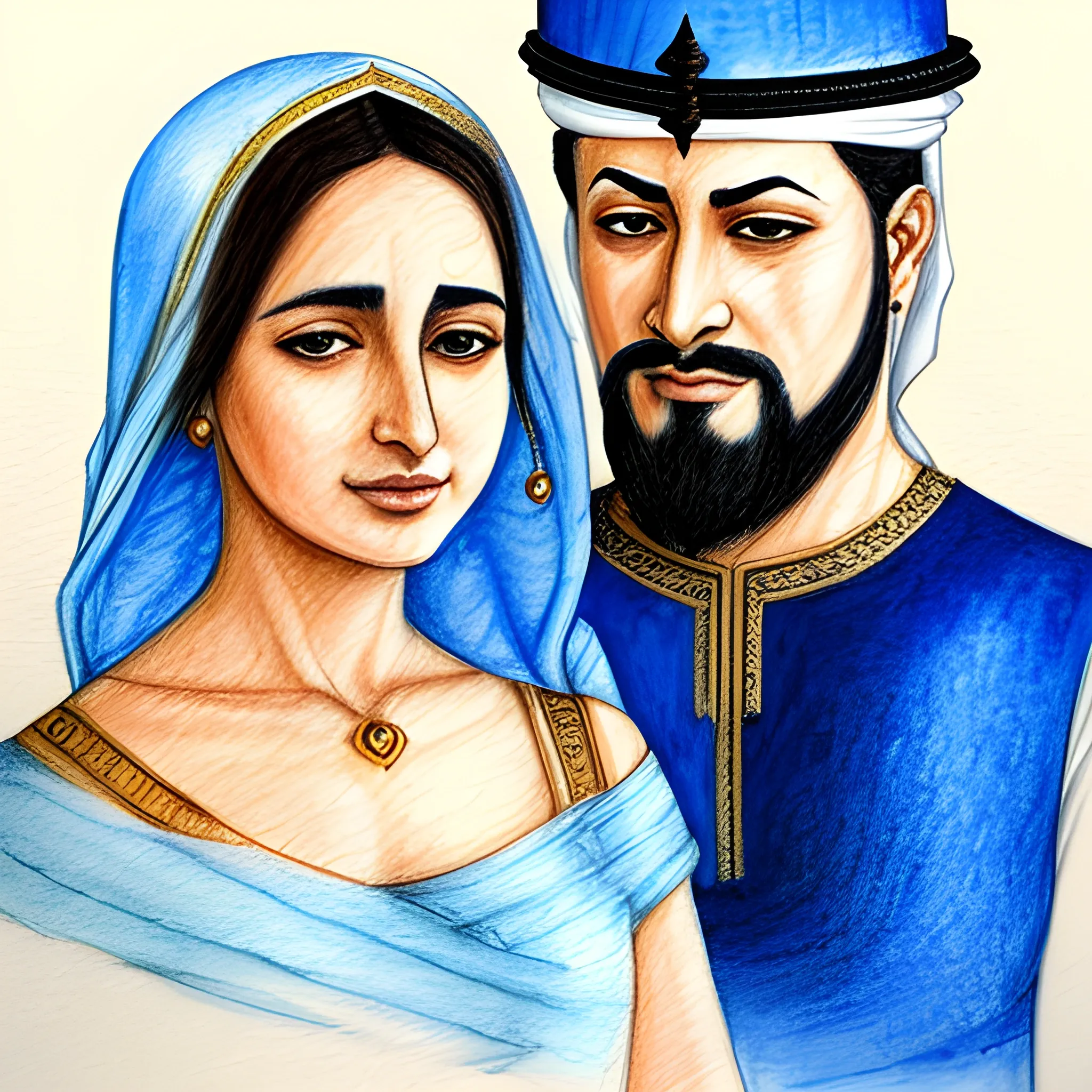 Middle Eastern Sultan grabbing woman, Water Color, Pencil Sketch