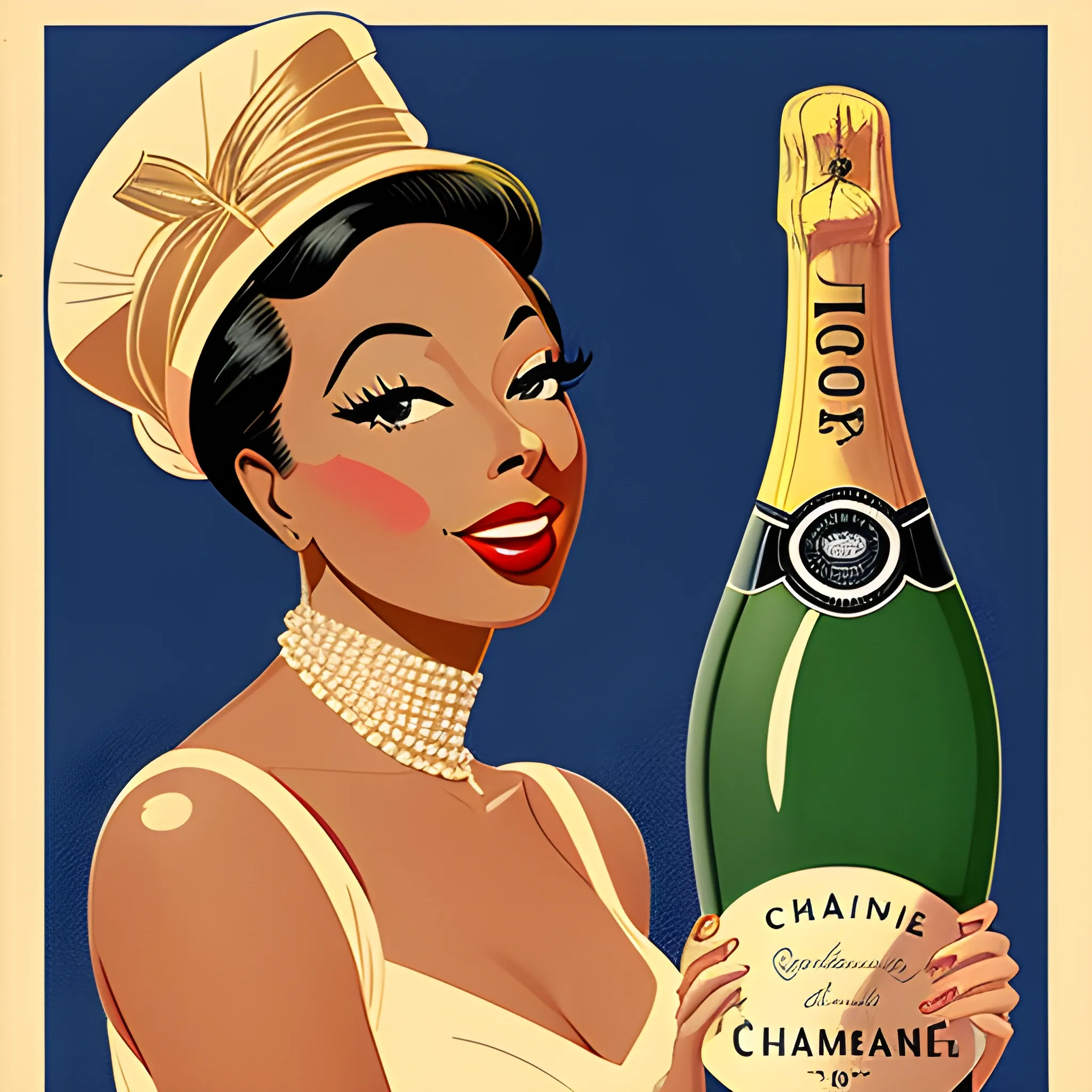 Create a 1960s style poster to sell a bottle of champagne in the name of Joséphine Baker, Pencil Sketch