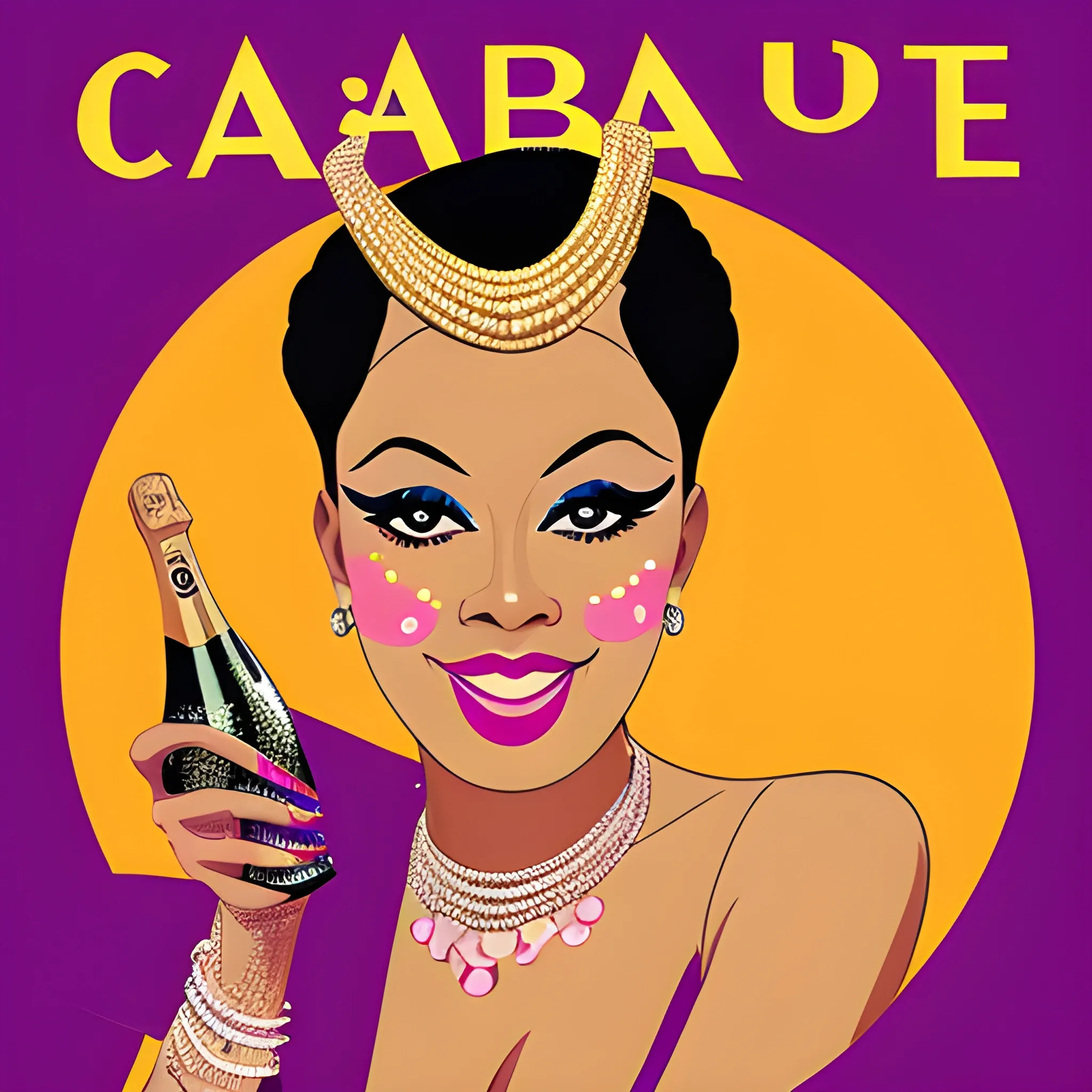 Create a cabaret style poster to sell a bottle of champagne in the name of "Josephine Baker", 60's editorial color illustration, high resolution