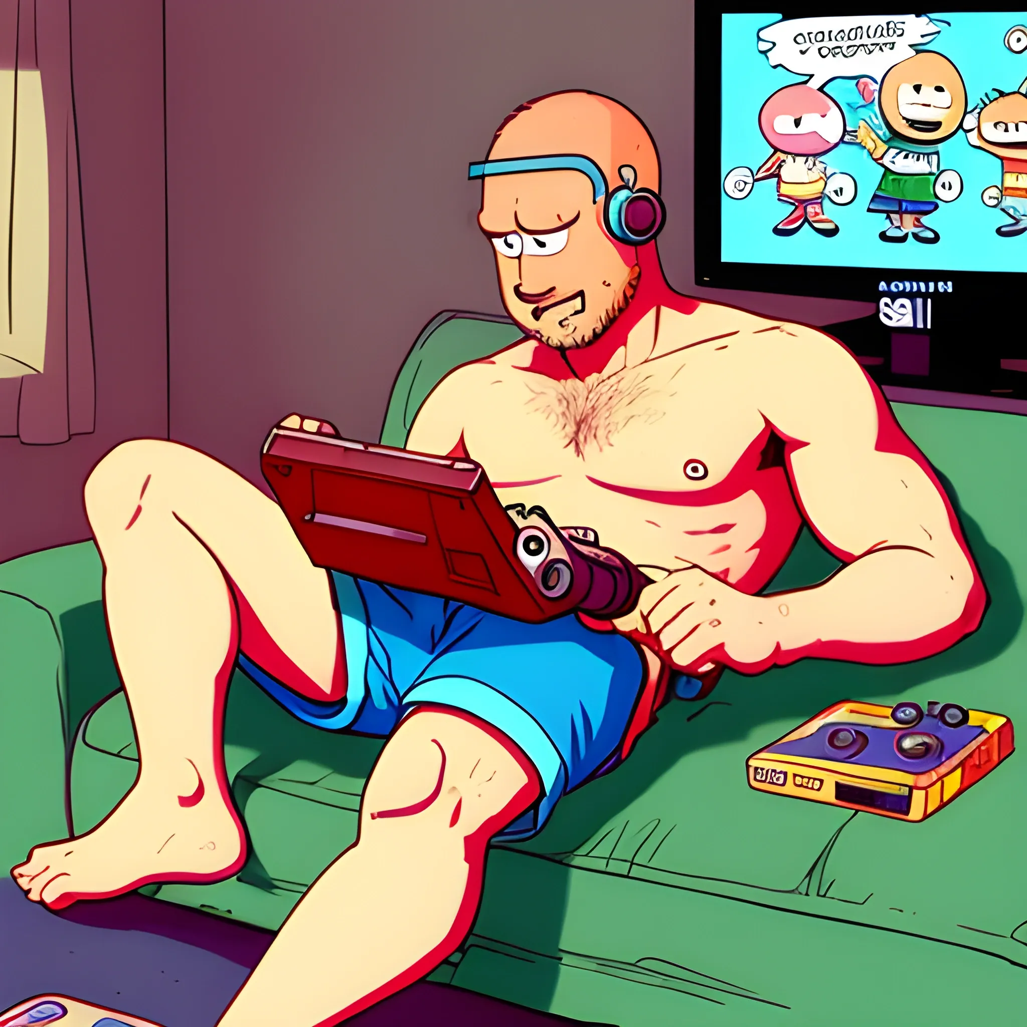 Gumball Watterson in boxers playing videogames with his dad Richard Watterson 