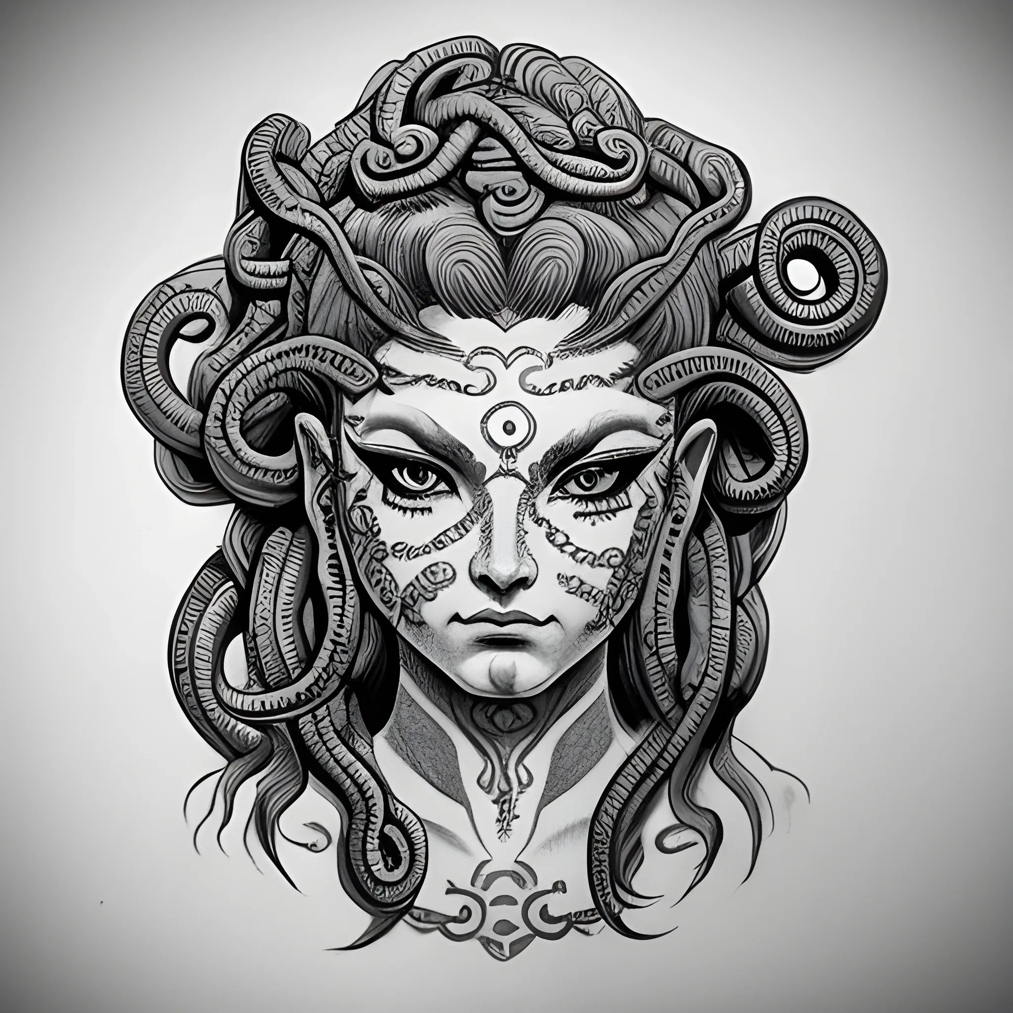 Sexy medusa head neotraditional tattoo style
 3/4 view , Pencil Sketch