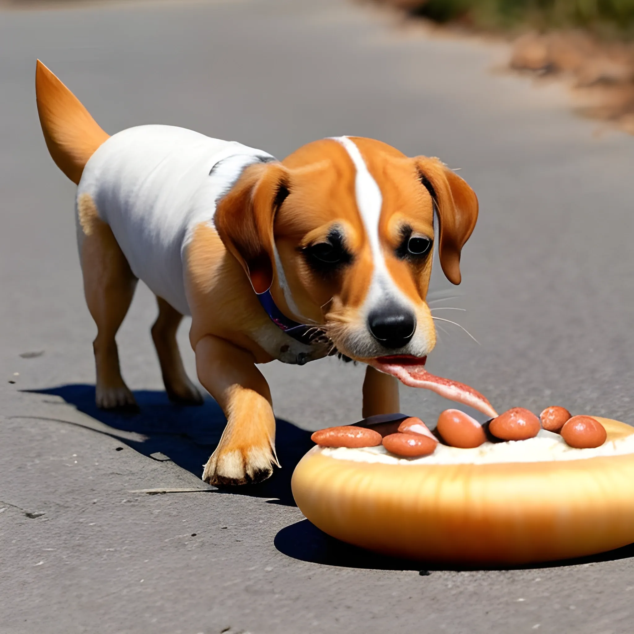 un perro comiendo una salchicha en saturno
