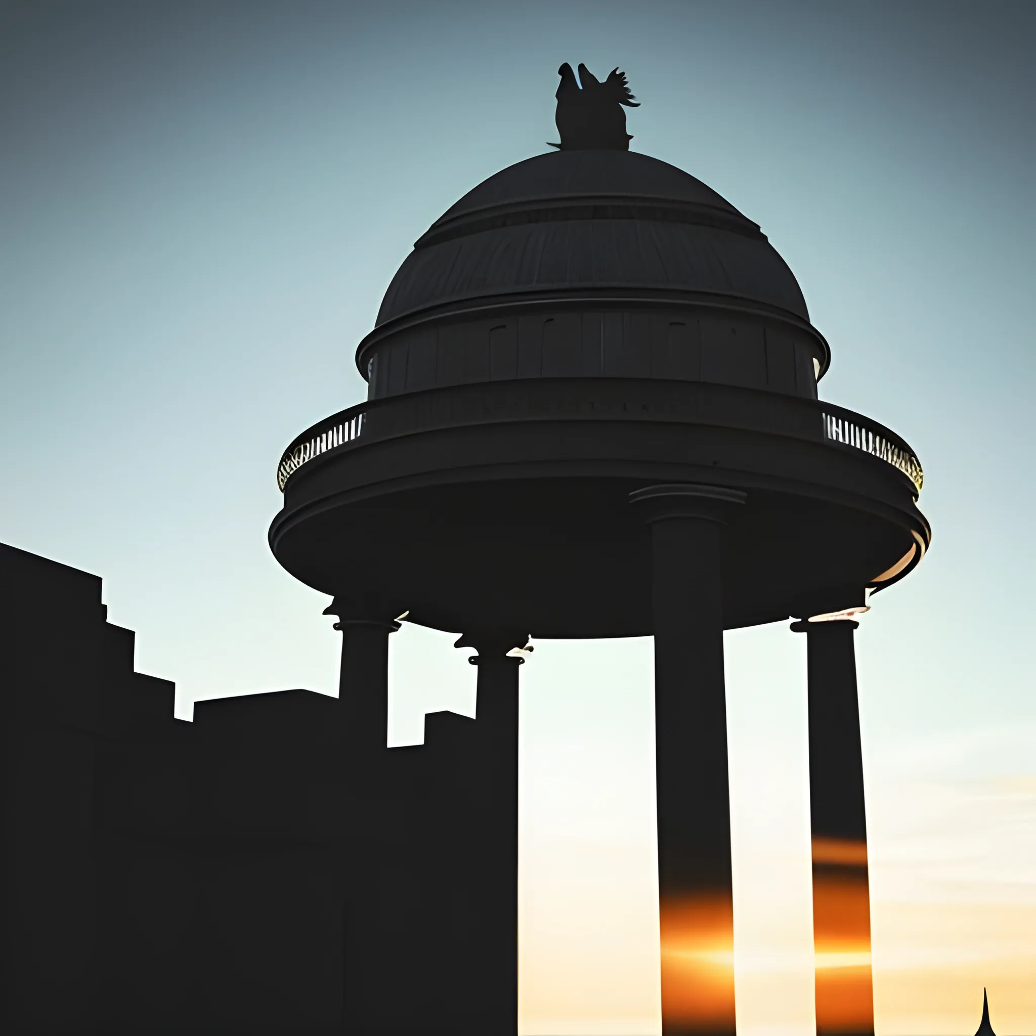 Monumental structures with spherically shaped buildings, implied elevated, distant perspective, focusing on the depth and scale, and the lone individual’s journey, telephoto, to capture the distant subject and the grand expanse that surrounds them. implied to be handheld, giving a sense of immediacy and personal perspective to the scene, lone wanderer traversing an impossibly large and daunting environment. wanderer is small, defined by their silhouette, Use a palette that complements the style of Jules Vernes