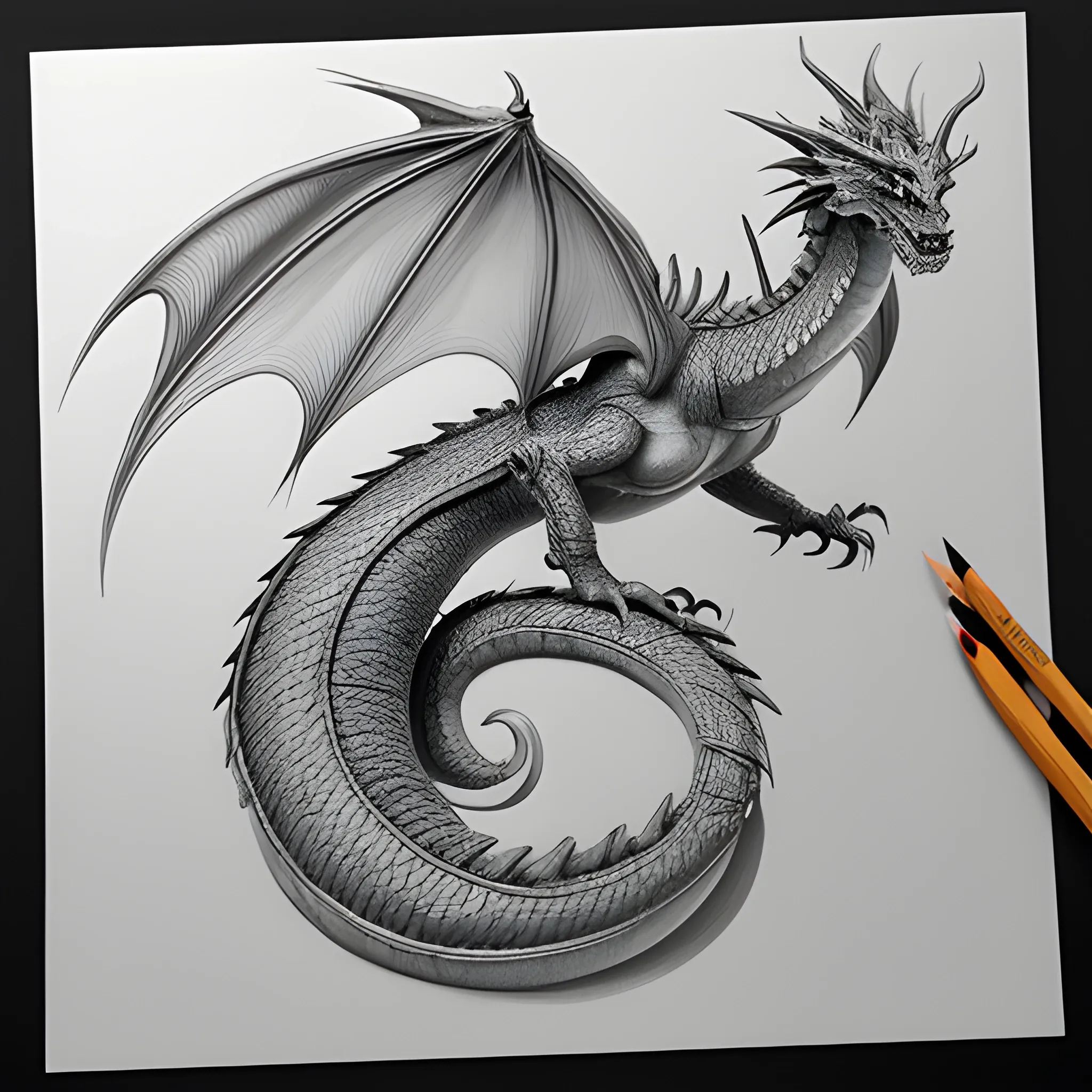 dragon, 3D, Pencil Sketch