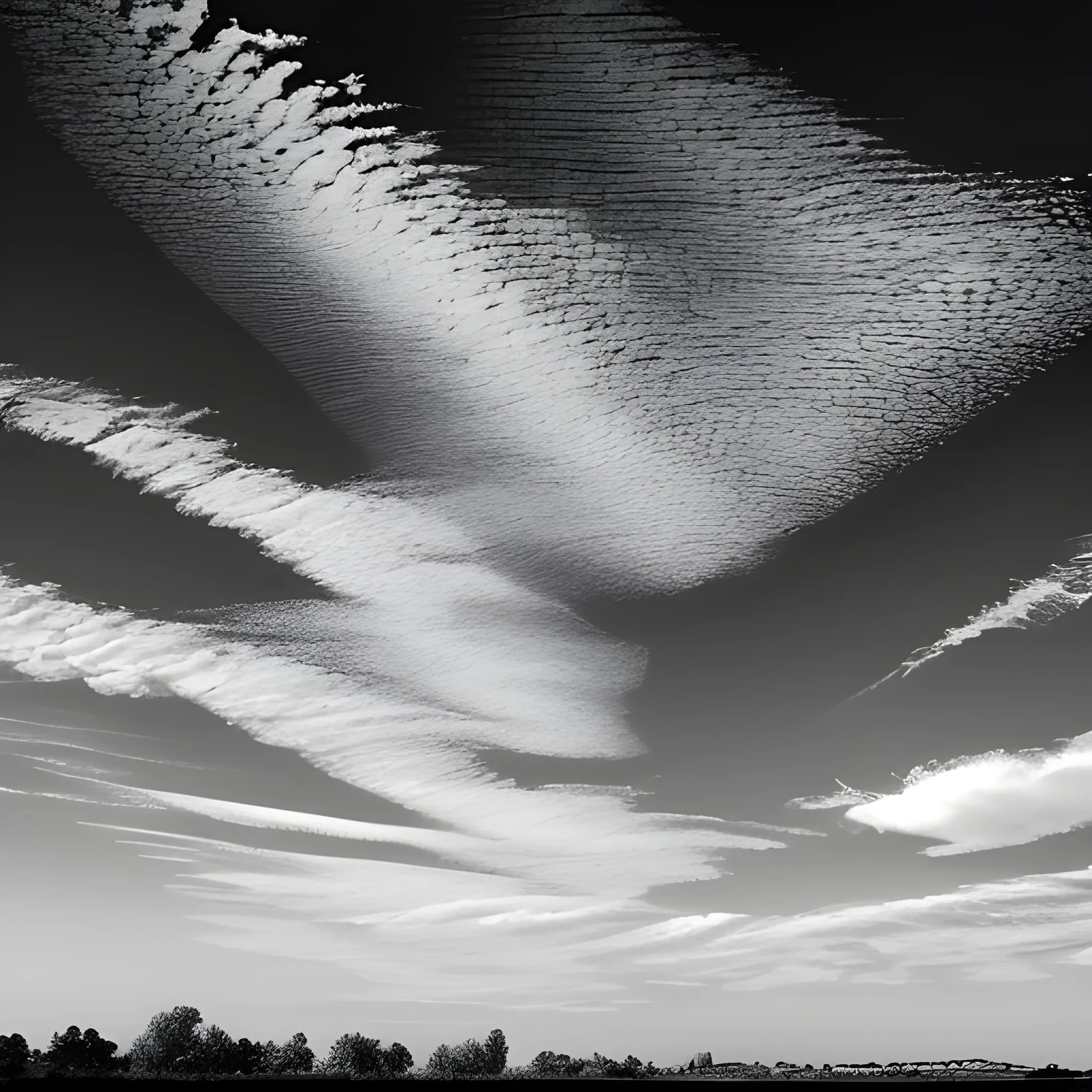 a picture in black and white of the sky, but make it look like it has been printed in an inkjet printer and scanned several times over
