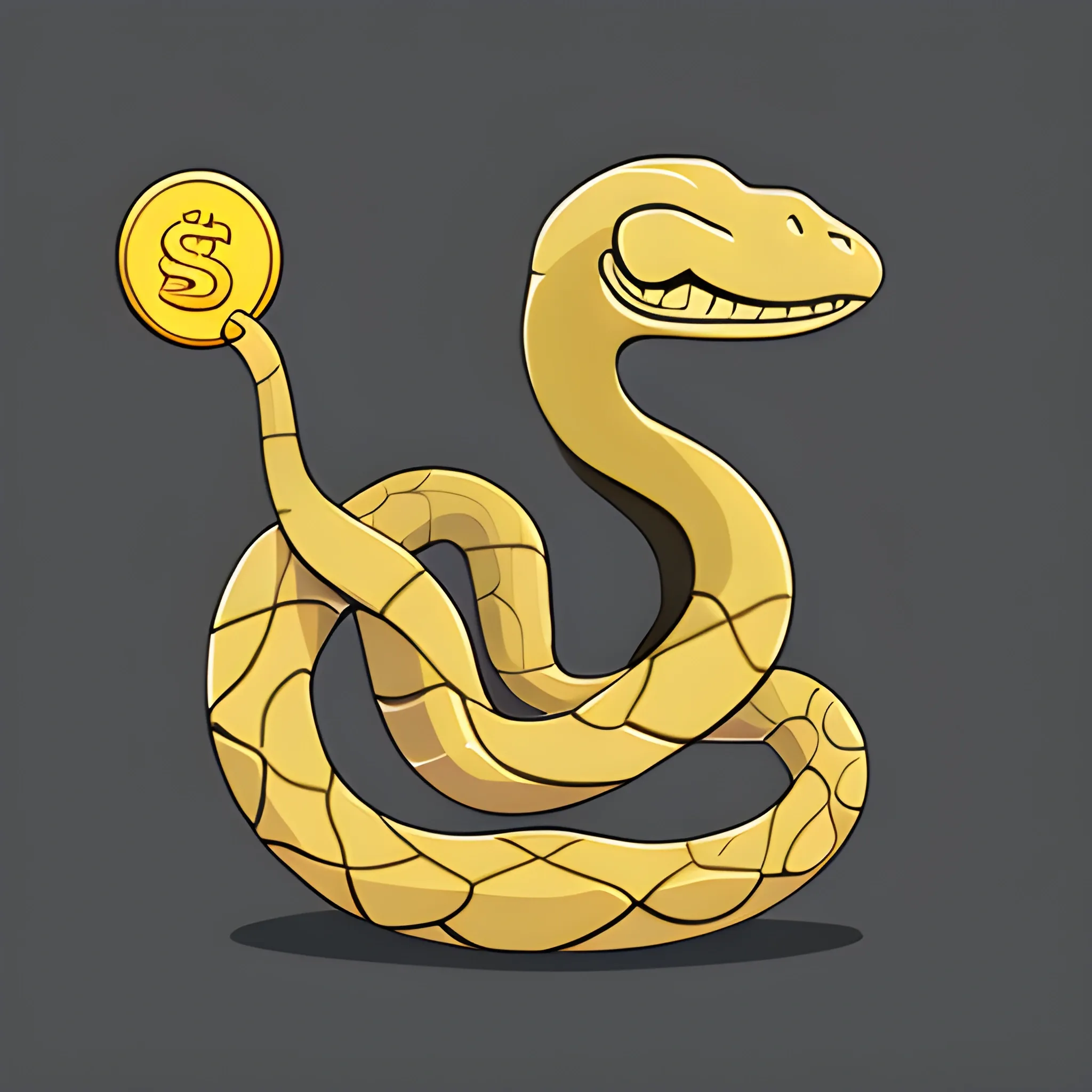 draw in the style of a telegram sticker - a snake hugs a coin