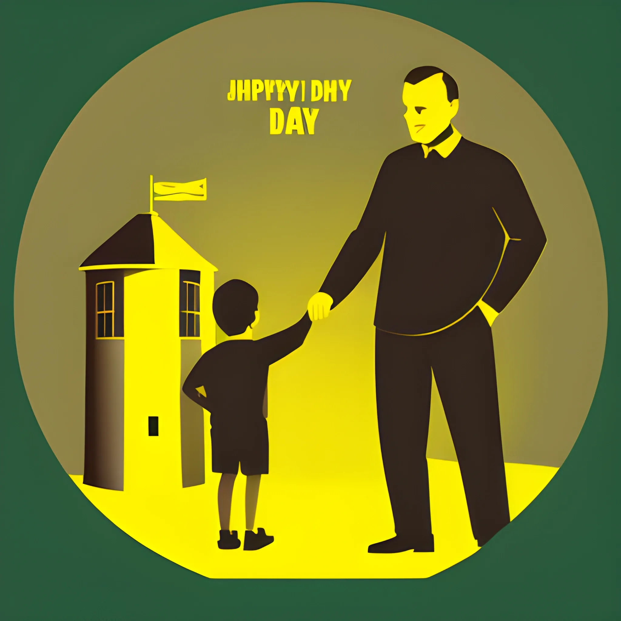 FATHER'S DAY SILOHUETTE, vector, 2 colors: yellow and brown, green croma background, father´s activities silohuette, a lot of silohuettes