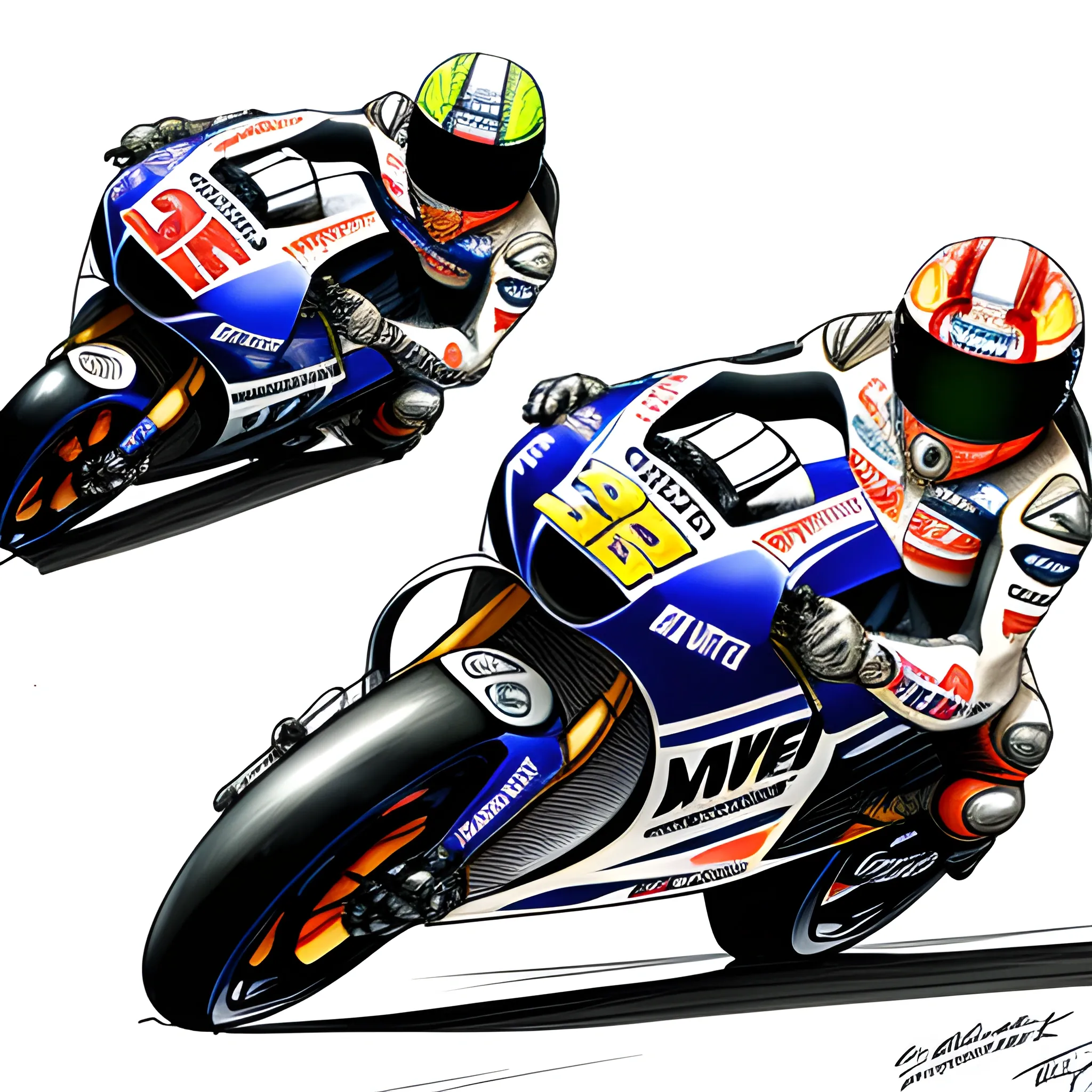 motogp bikes, Pencil Sketch, Water Color