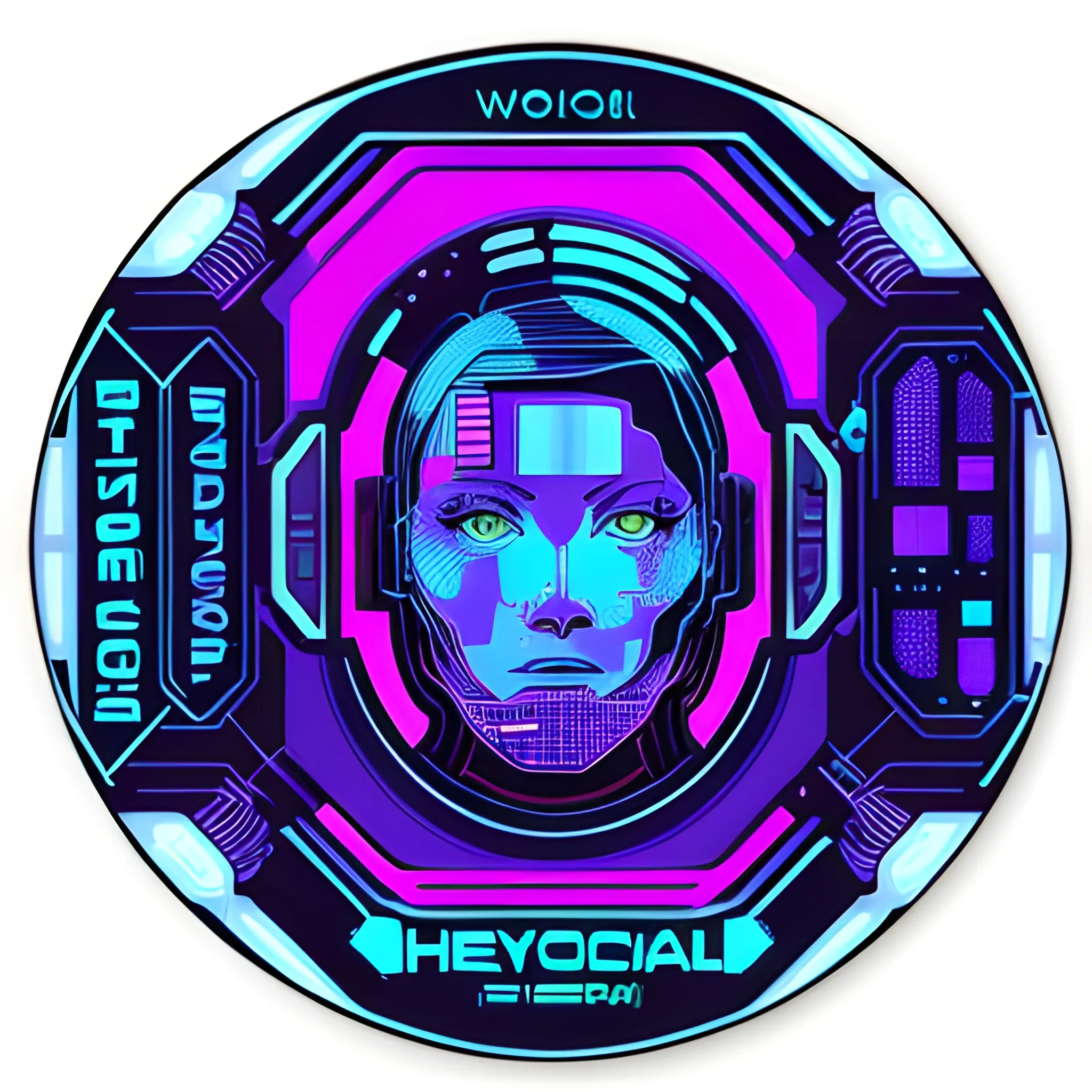 a sci-fi holographic sticker cyberpunk theme