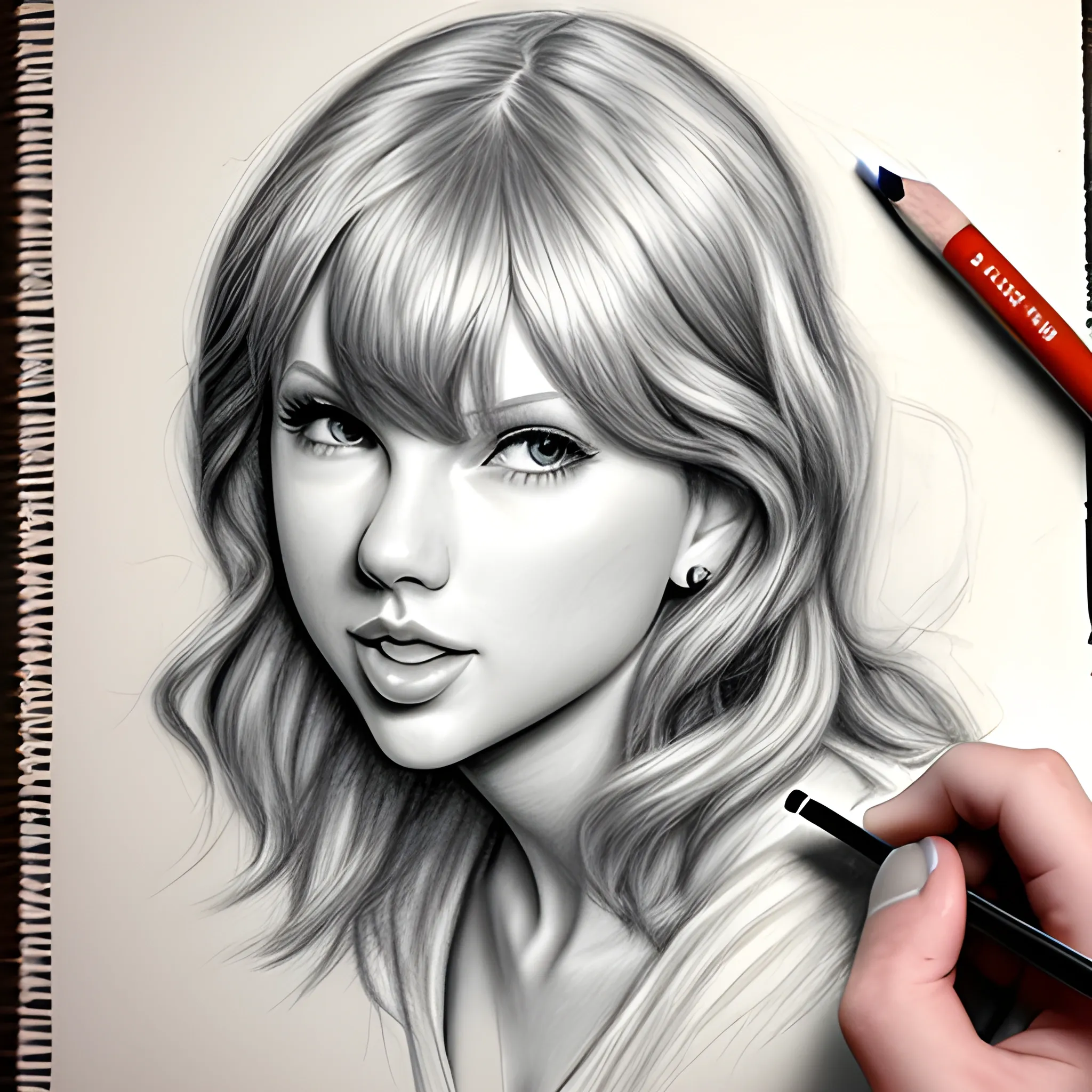 Taylor Swift cantando hyper realista , Pencil Sketch