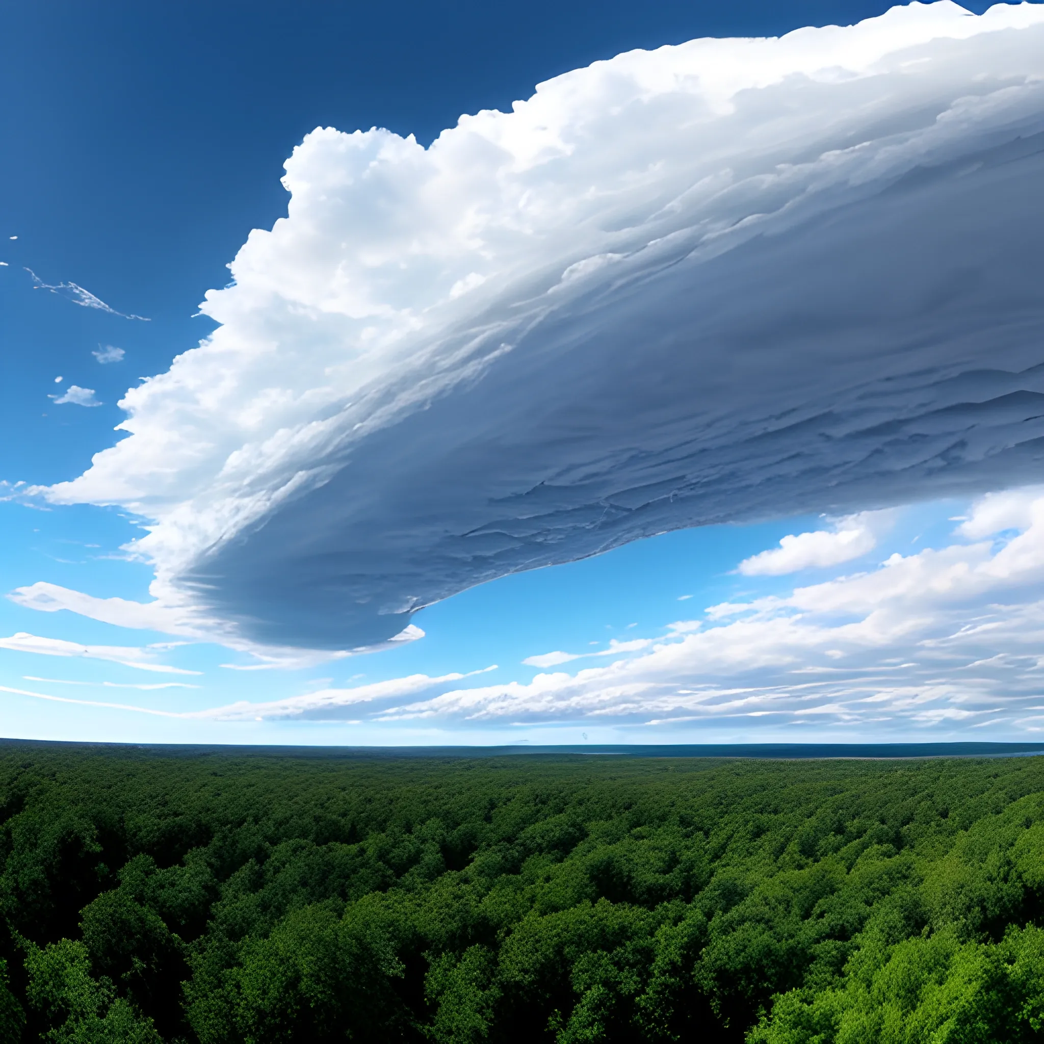 A panoramic view of the sky, with several clouds that seem small on the picture. The image has a 5:1 size ratio
