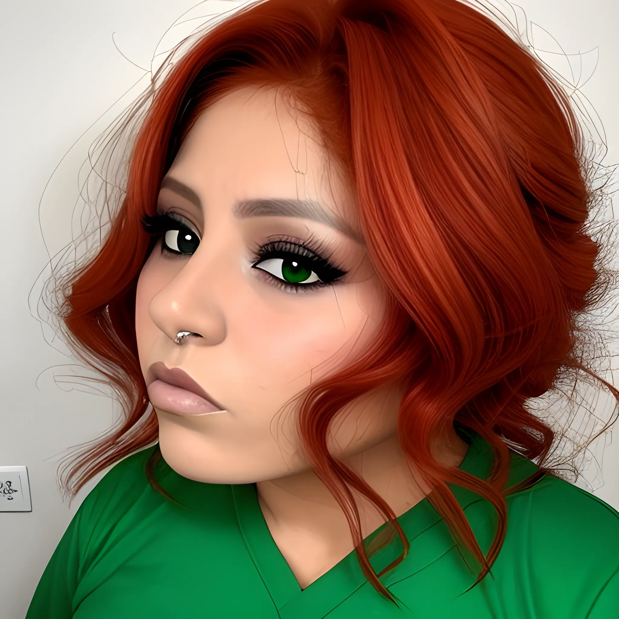 mujer pelirroja y ojos verdes