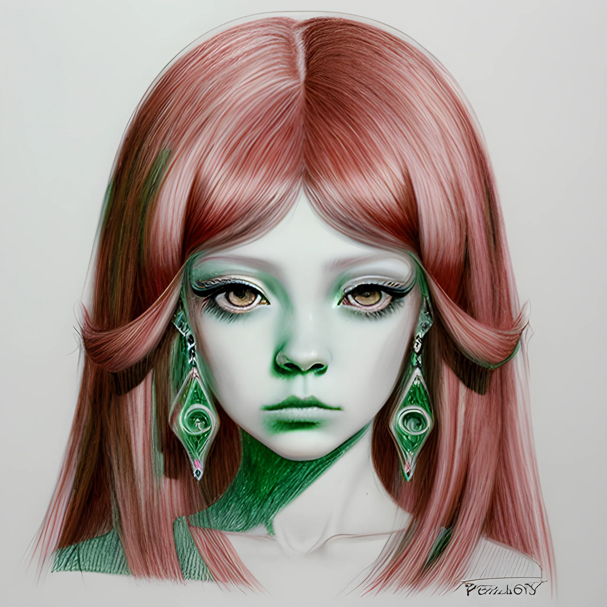 princesa pelirroja y ojos verdes, Trippy, Pencil Sketch