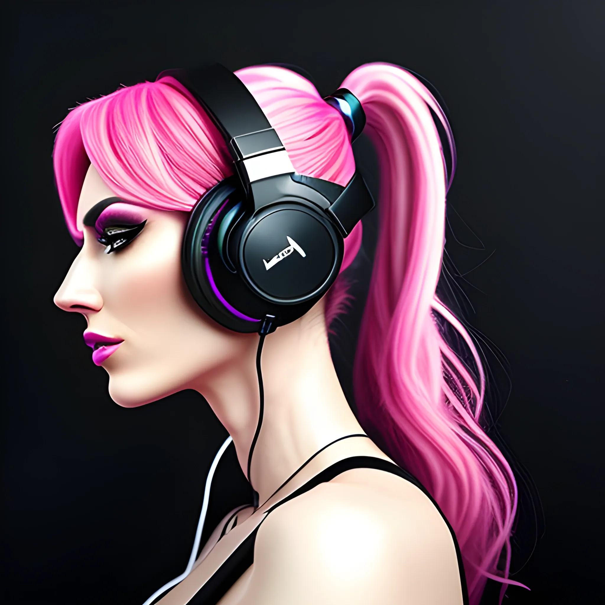 Beautiful girl, techno style, dj headphone, realistic photography