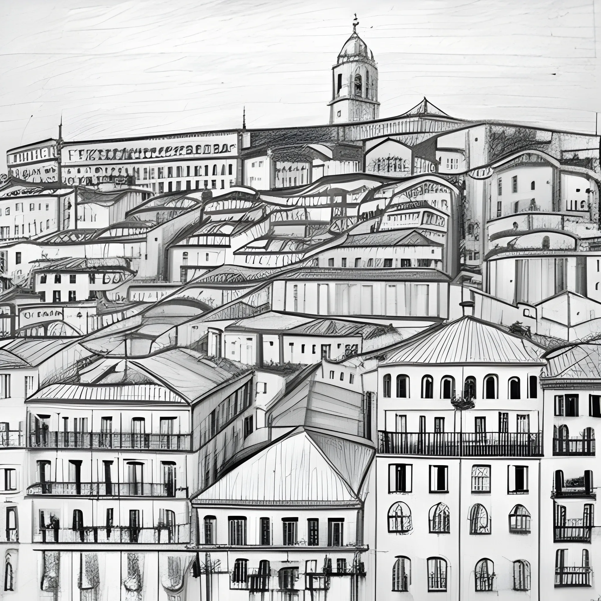 old Lisbon upp view, Pencil Sketch