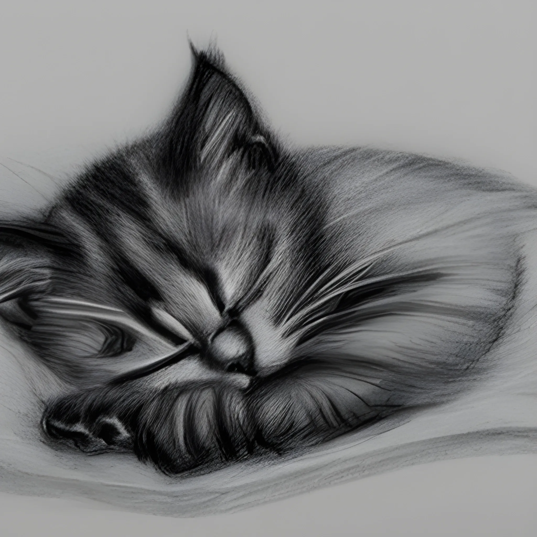 thin black sleeping kitten is shivering from the cold, Pencil Sketch