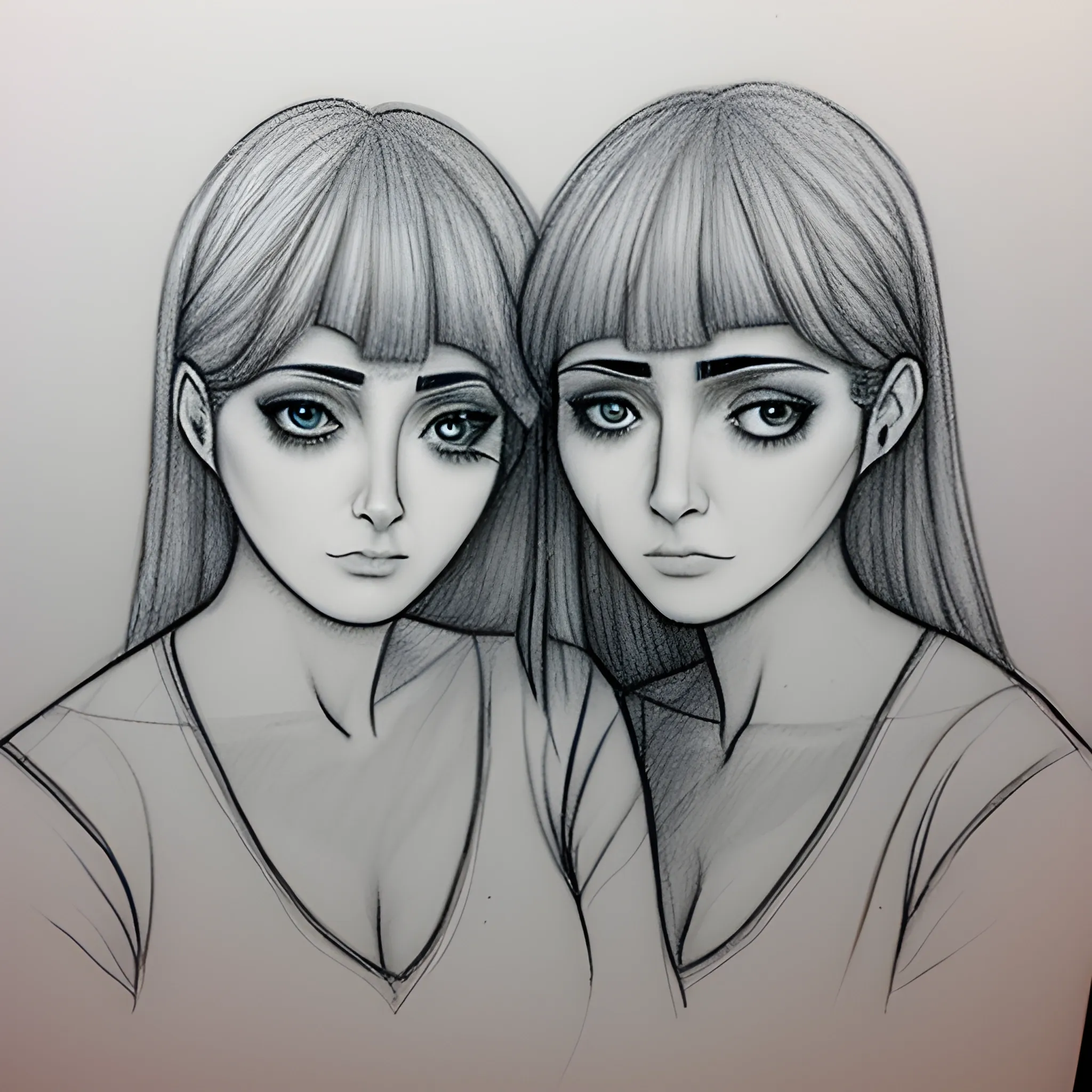 two children are sad, Pencil Sketch