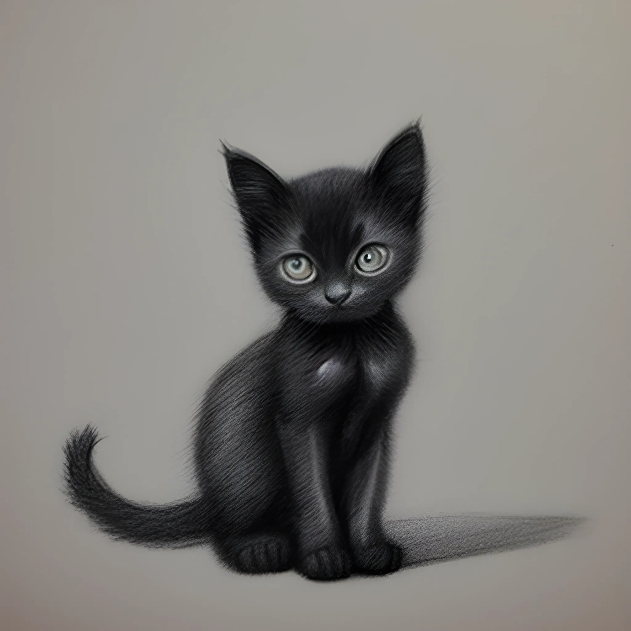 thin black kitten not feel love, Pencil Sketch