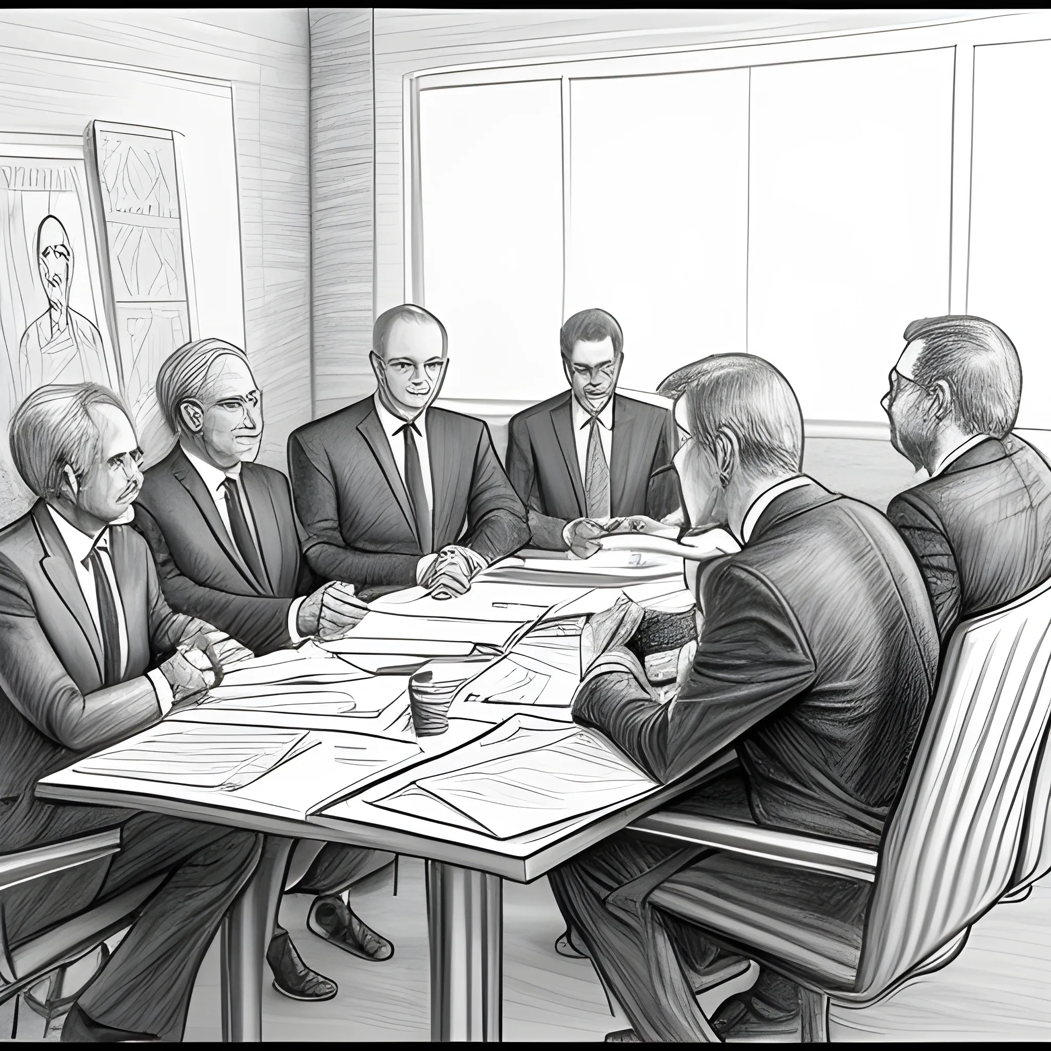 secret political meeting, Pencil Sketch