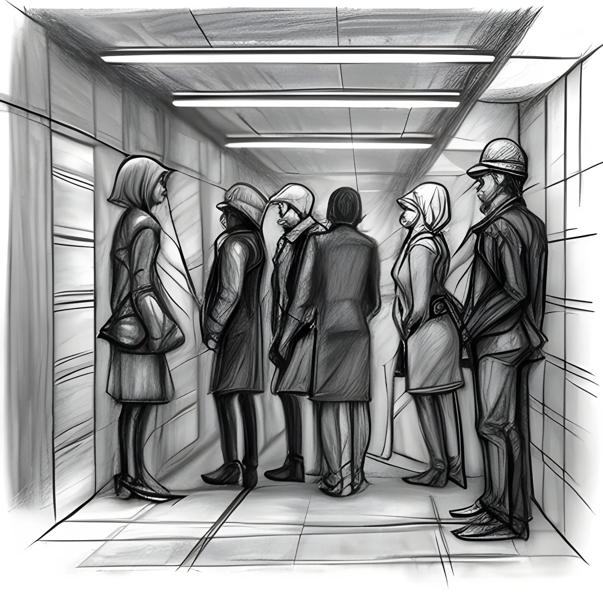 secret underground meeting about revolution, Pencil Sketch