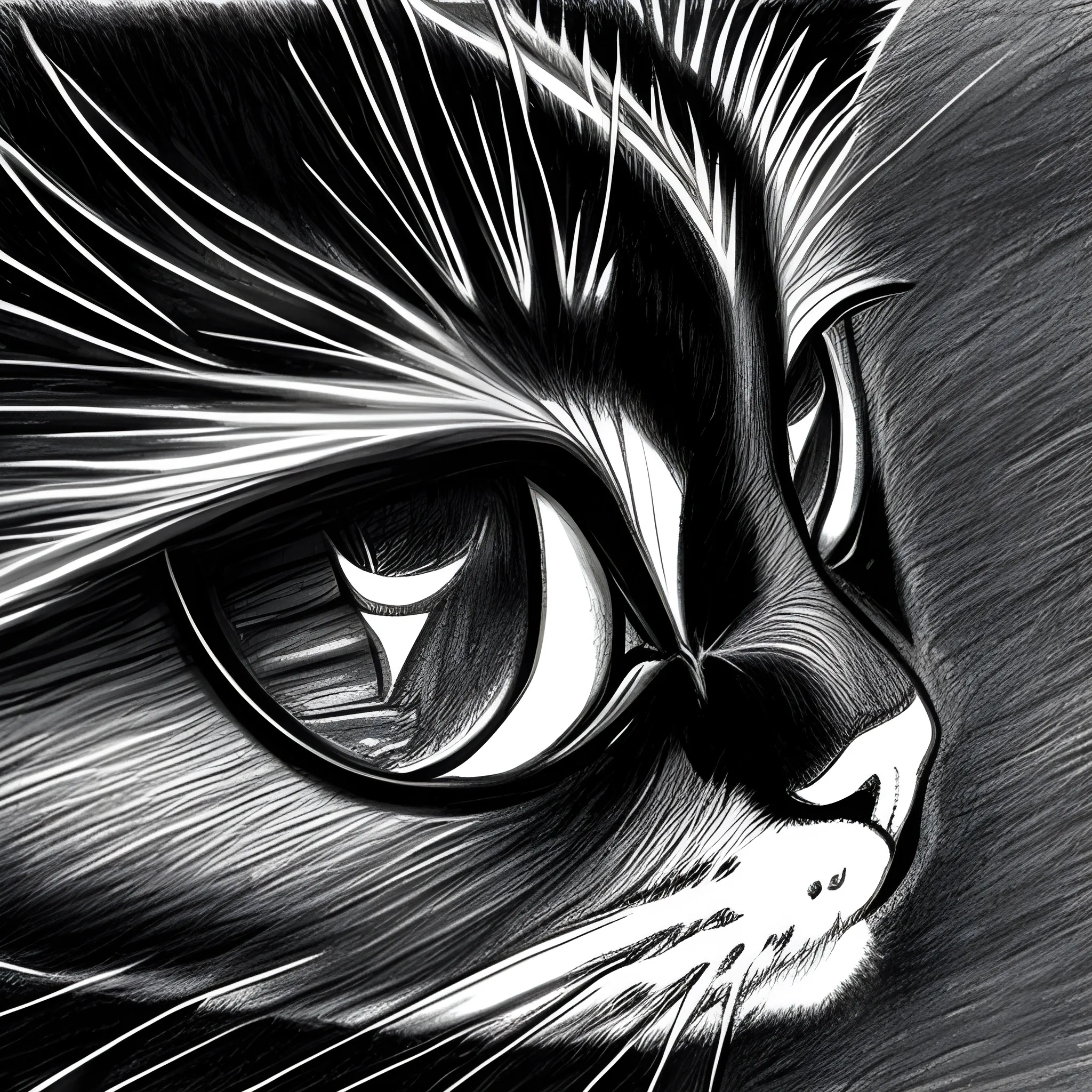 black cat's eyes with fire inside, Pencil Sketch