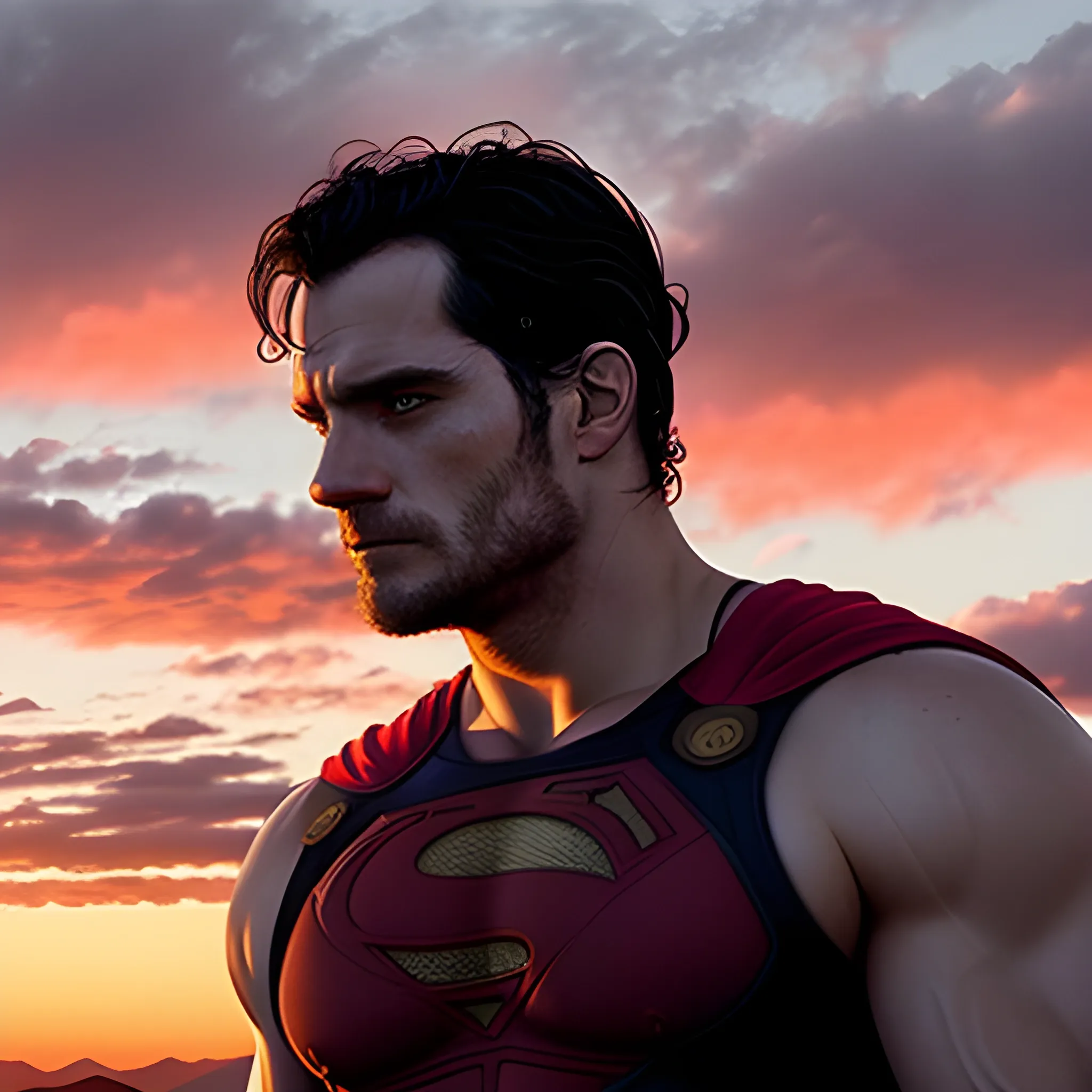 Sunrise sunny clouds red sky peaks, Oil PainHenry Cavill ting , High1.80 Strong Safe