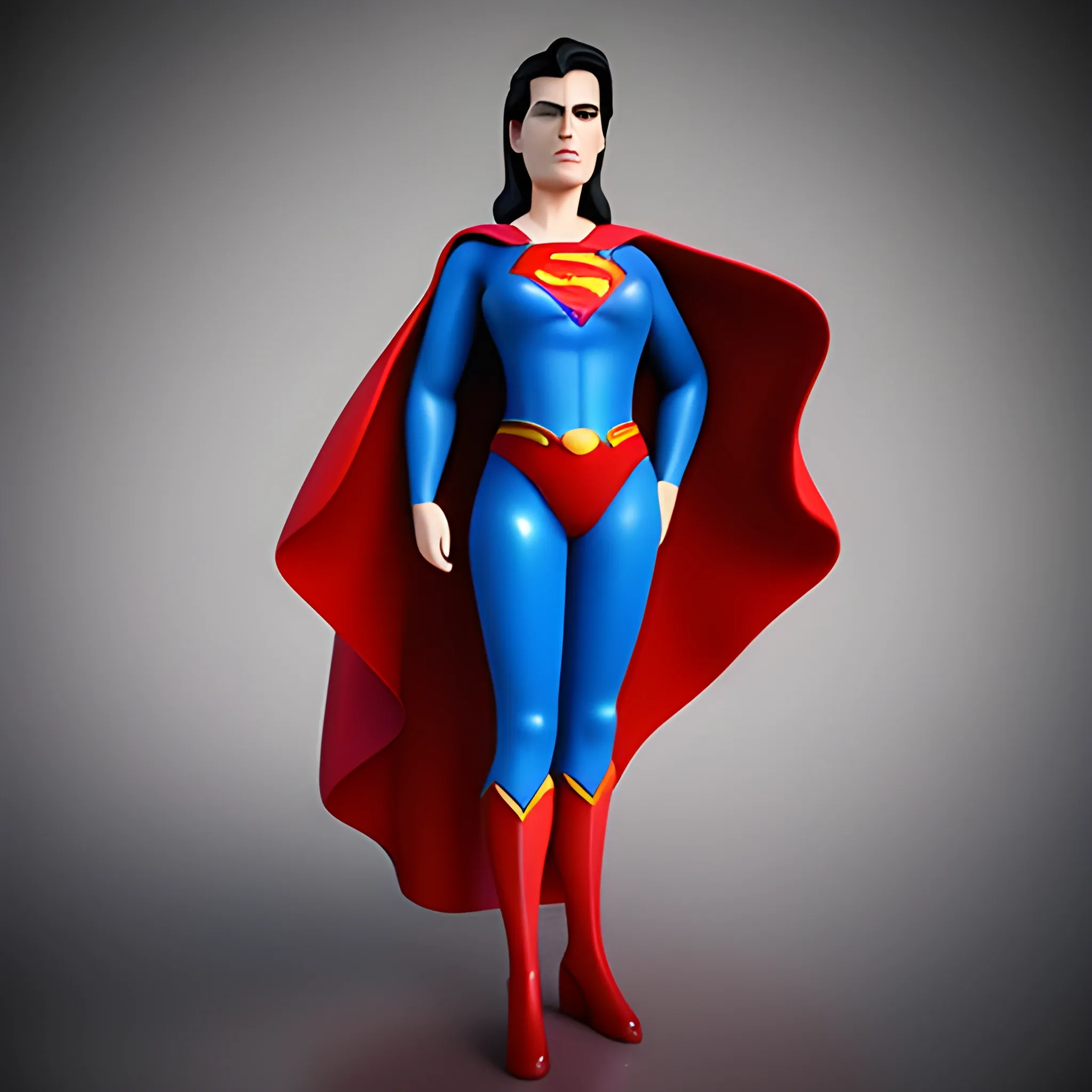 Una dama elegante con un disfraz de Superman, detalle llamativo, realista ultra detallado

, 3D