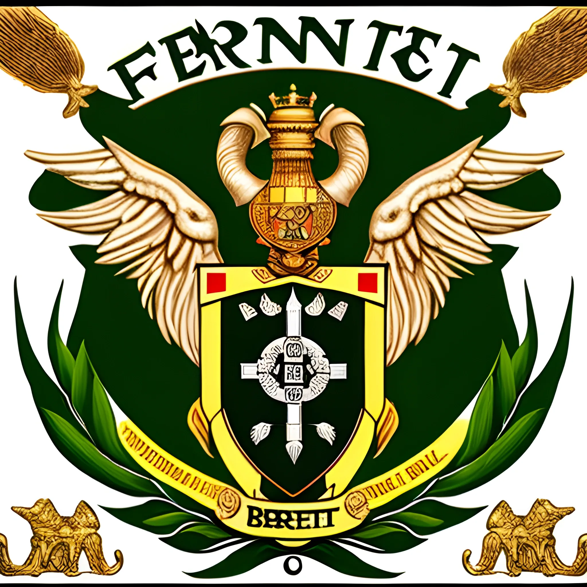 coat of arms for fernet branca, with the letters 70 30 and a symbol for football