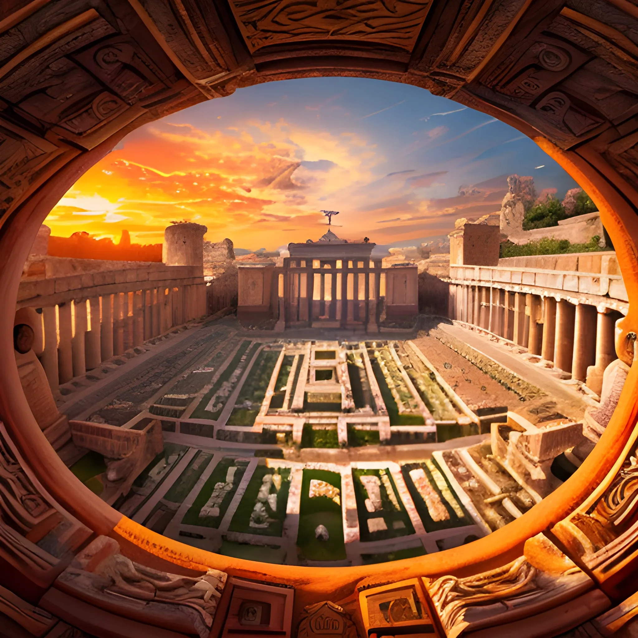 photo of real ancient rome, festival, sunlit, orange sunset, colorful, bird's eye view, realistic fabric, leather fabric, canvas fabric, wide shot, zoom out, underground broadcast, fantasy art, realistic proportions, highly detailed, 4k, 8k, photography, smooth and sharp focus, photography, wide angle lens