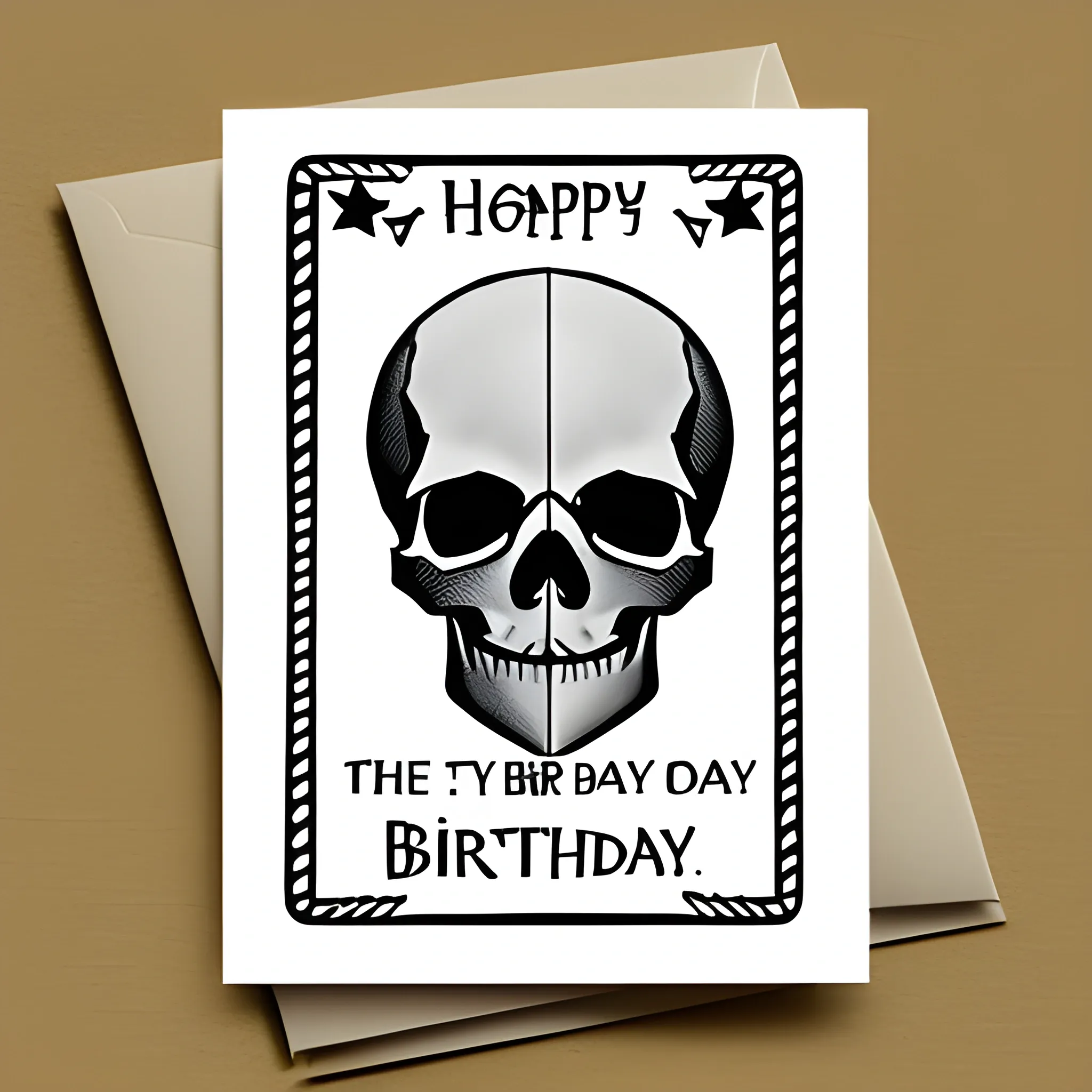 a birthday card with skull and bones design and a headline with "happy birthday"