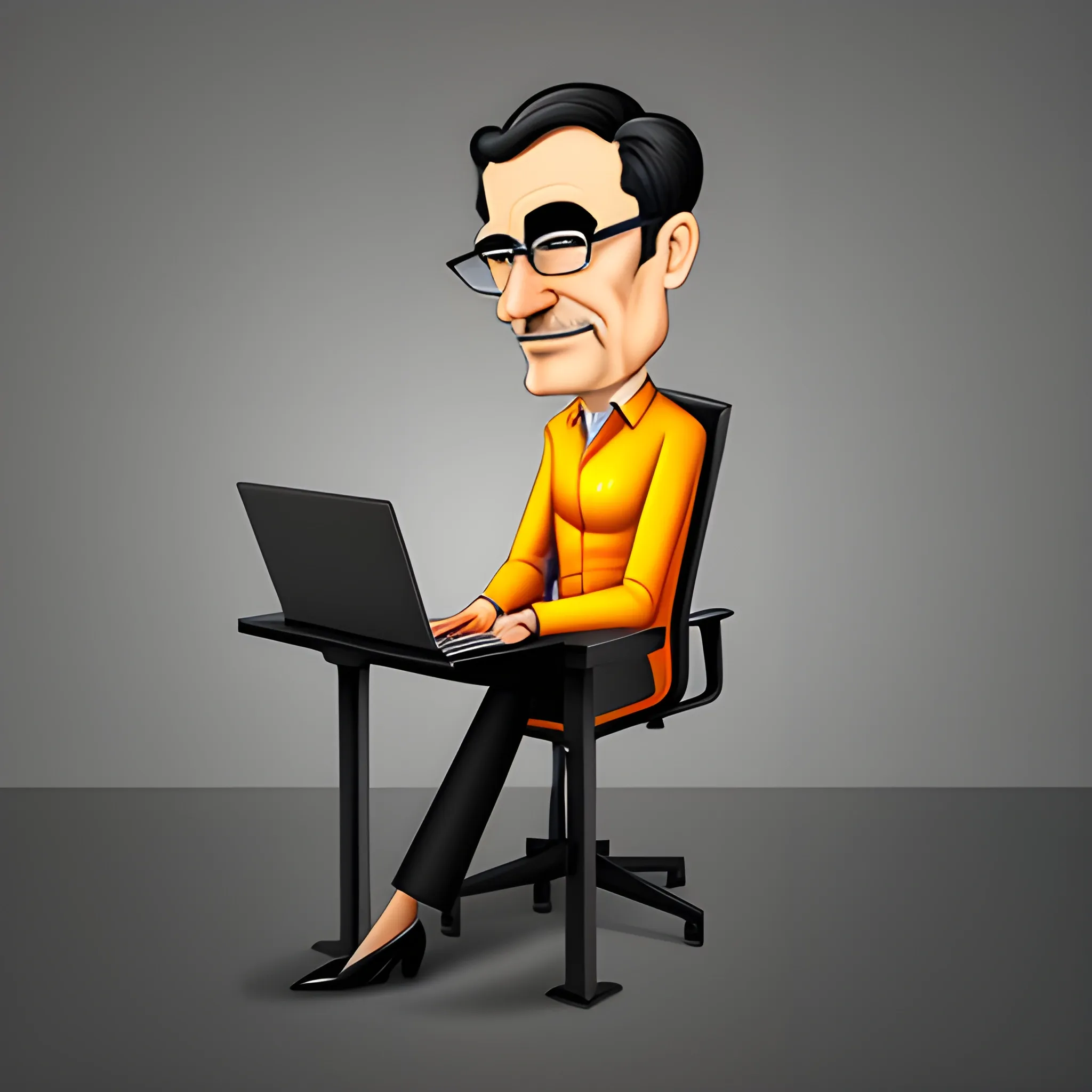 man working on the laptop, caricature, long legs, small head, Cartoon 