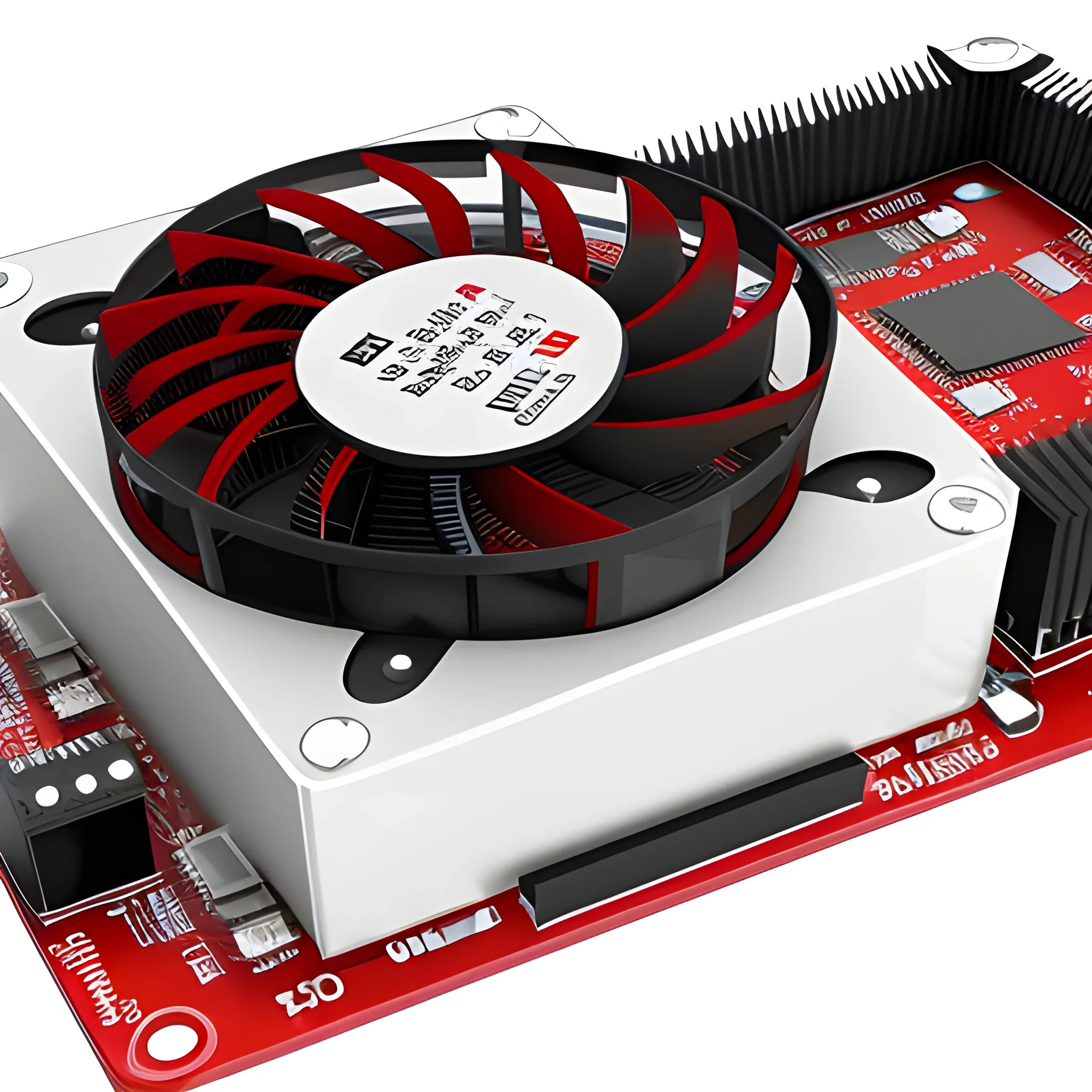 a red asic crypto miner with white background