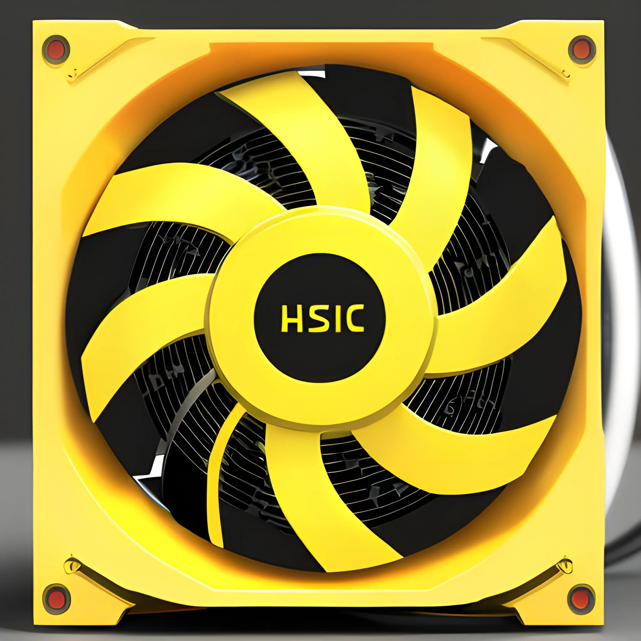 a yellow asic crypto miner with white background