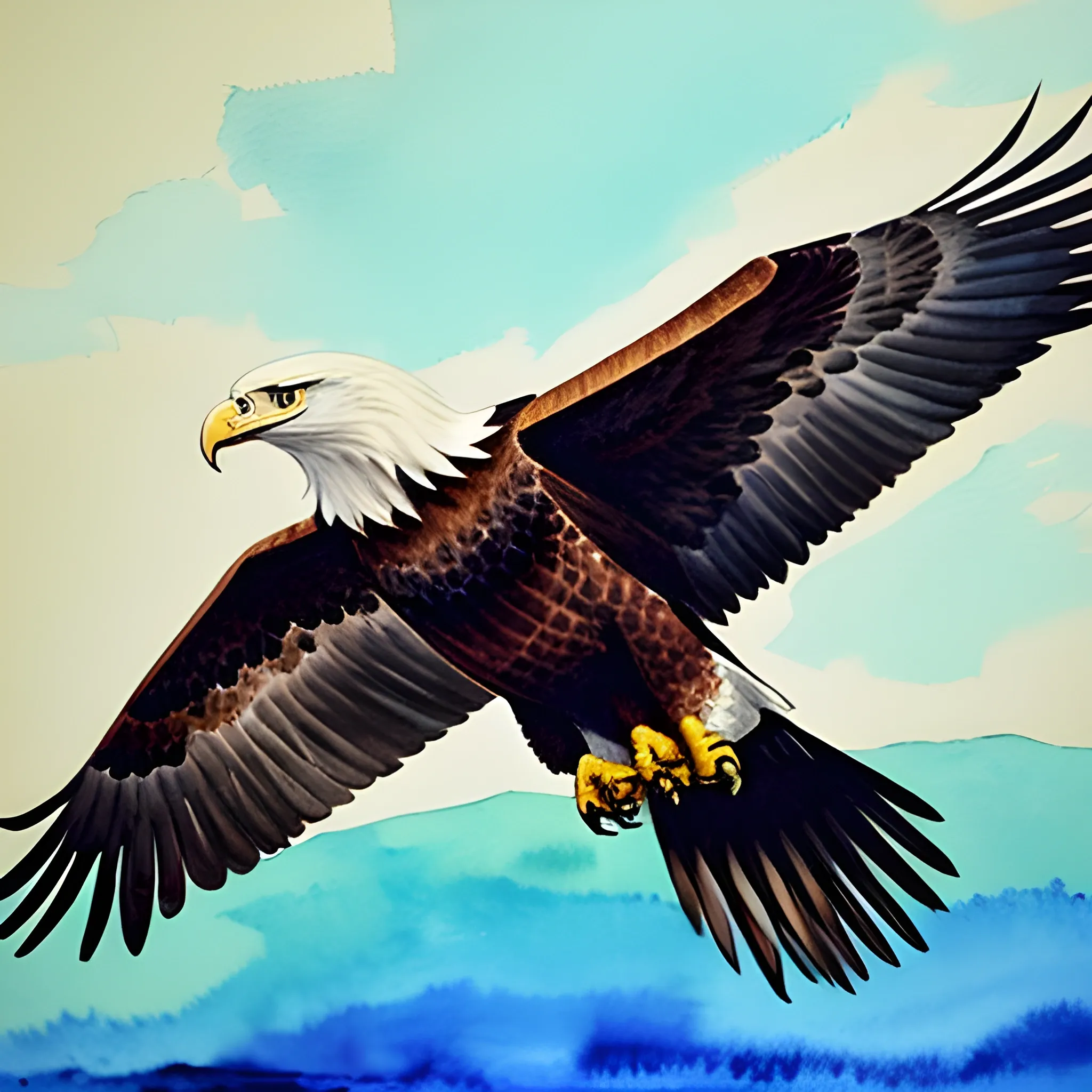 eagle flying , Water Color