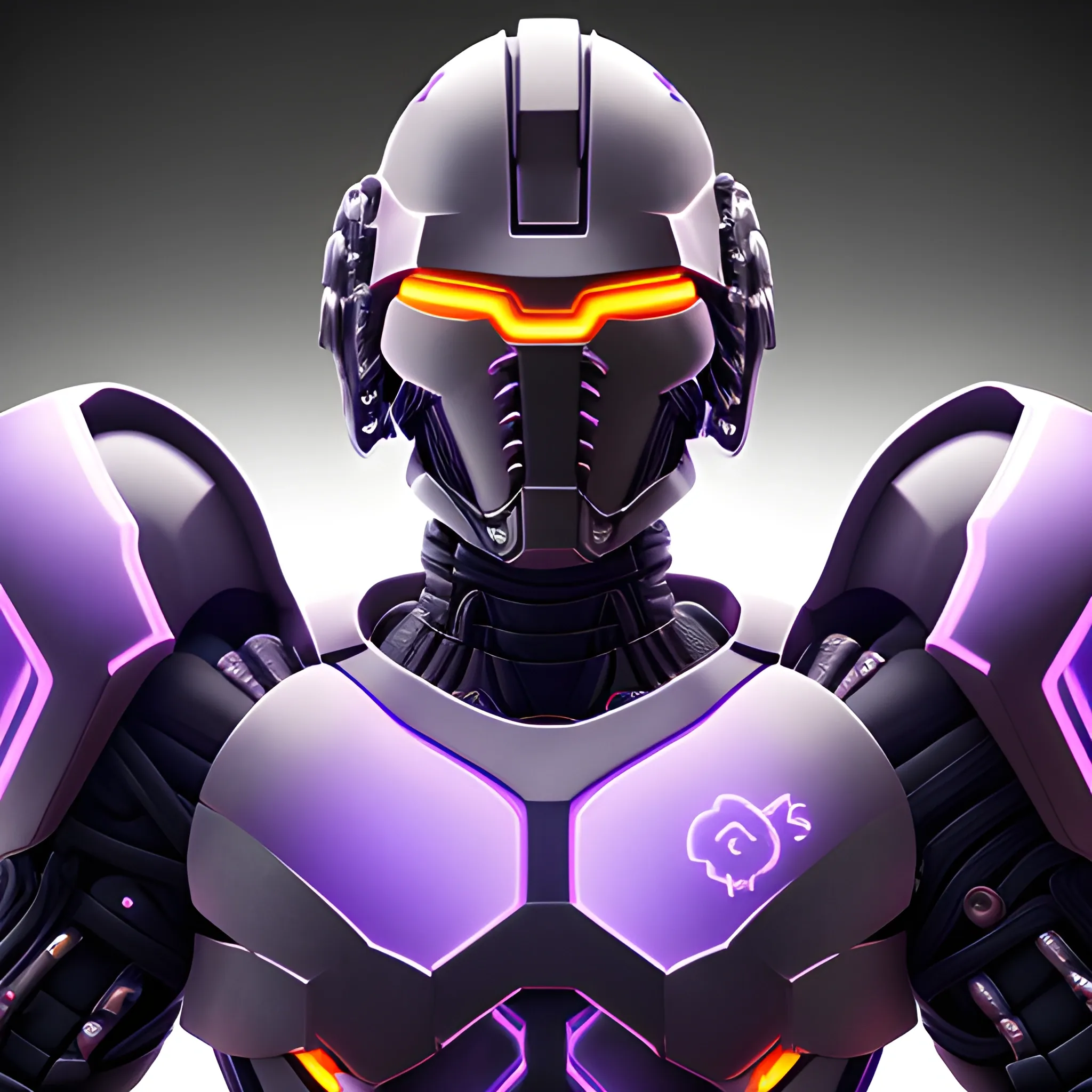 3D Cybernetic spartan army close up with glowing inside armor and purple accent, high detail, white helmet version, half human inside, half body muscle, with exposed wires and circuitry using RenderMan renderer. High definition, high contrast, high color saturation


