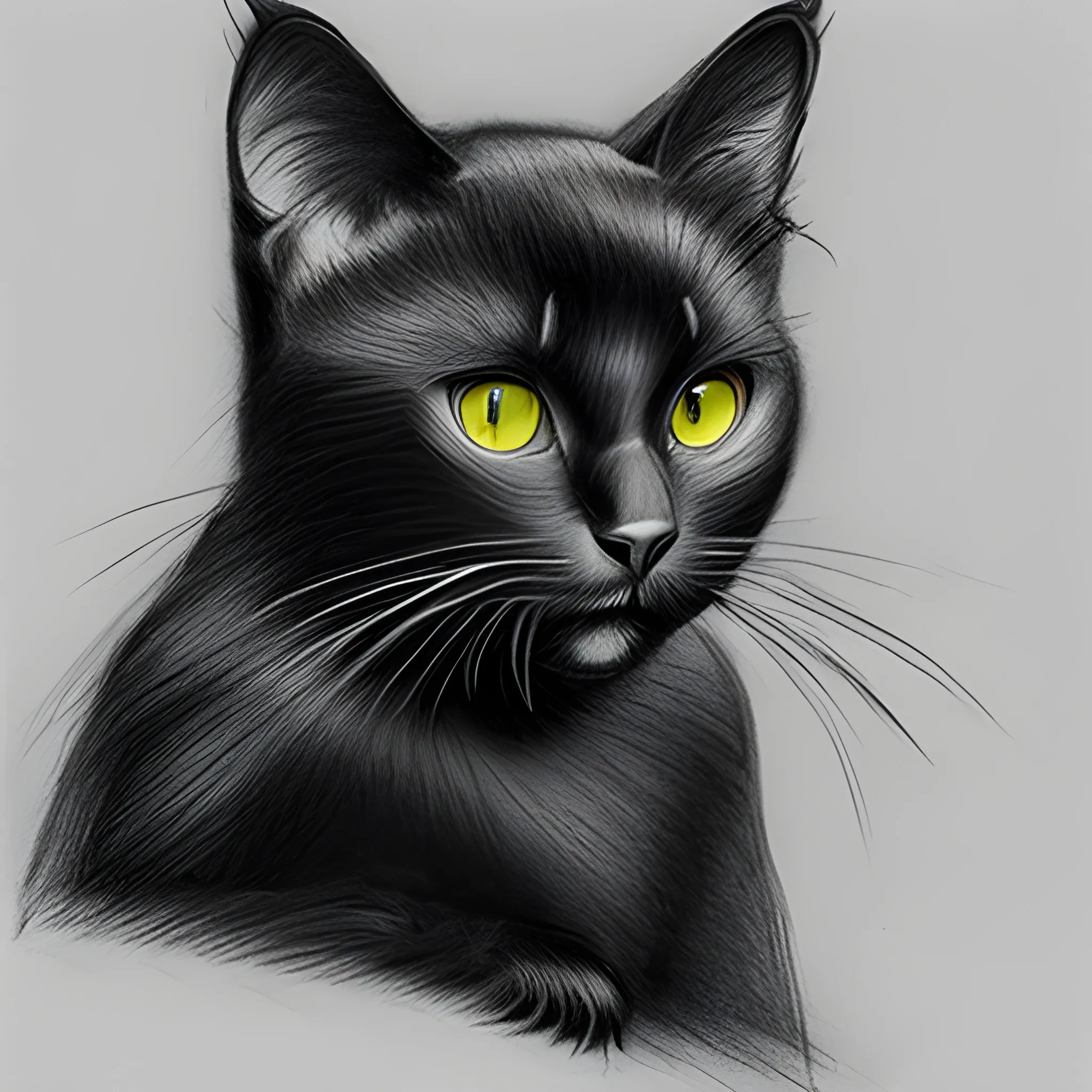 brave black cat, Pencil Sketch