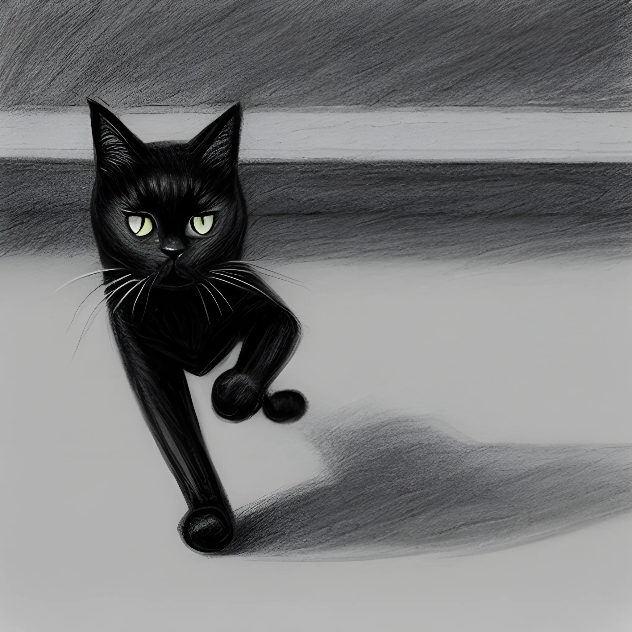 black cat running, Pencil Sketch