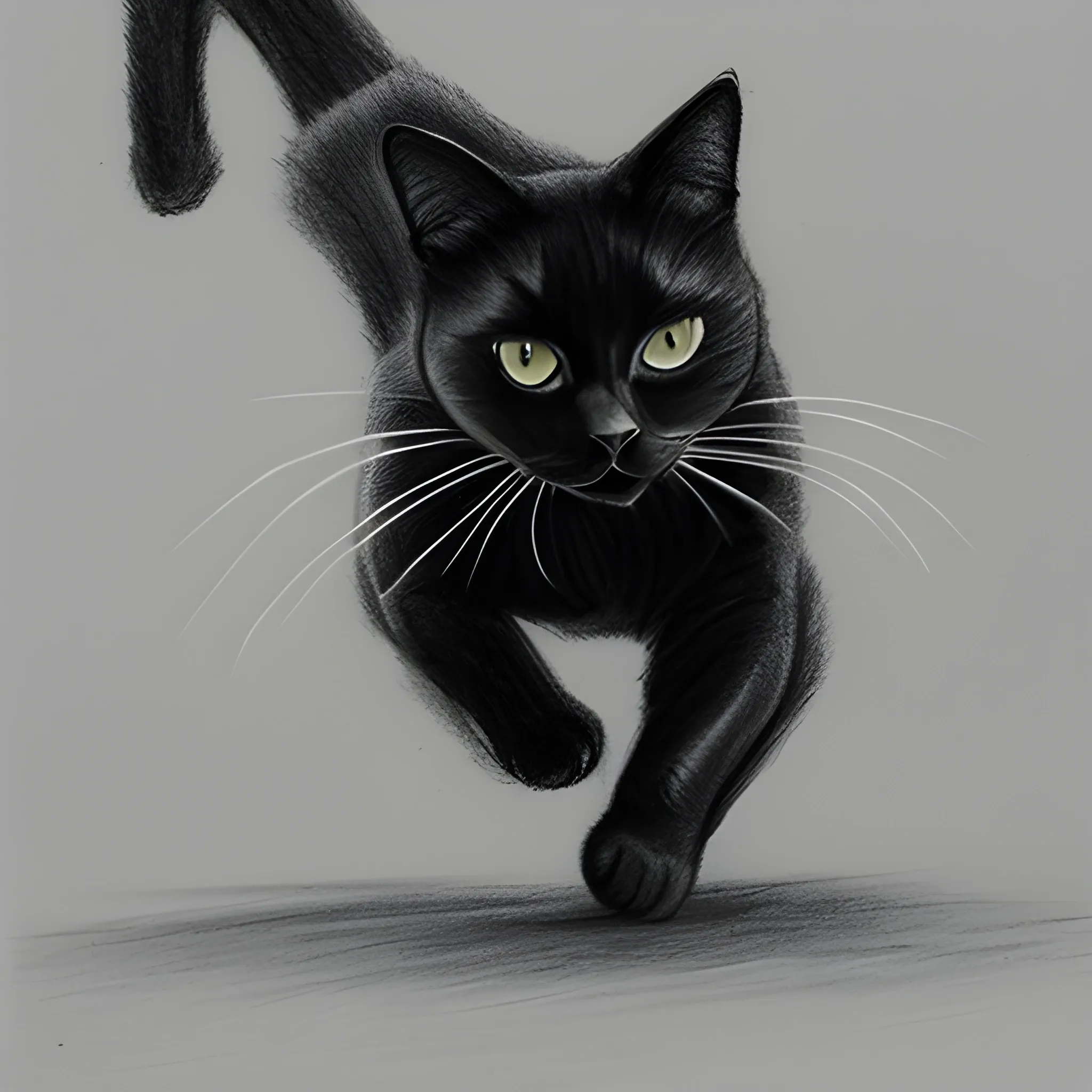 black cat running, Pencil Sketch