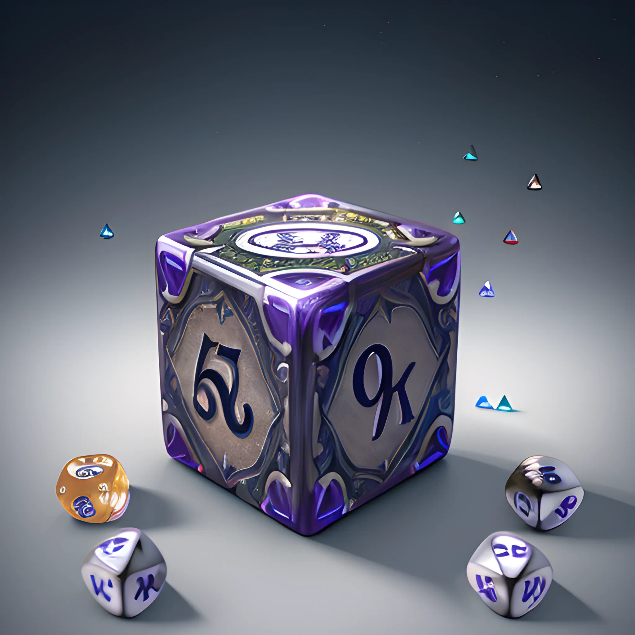 magic dice, dice d6, 8k, high resolution, high quality, photorealistic, hyperrealistic, detailed, detailed matte painting, deep color, fantastical, intricate detail, splash screen, complementary colors, fantasy concept art, 8k resolution trending on Artstation Unreal Engine 5