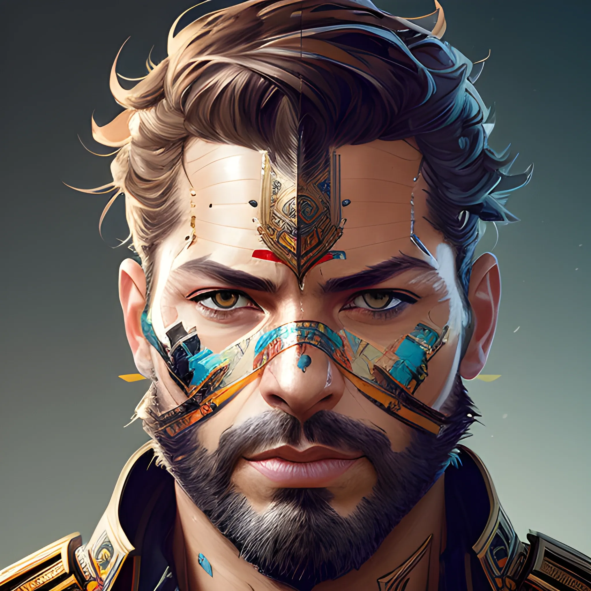 a beautiful portrait of a handsome warrior male by sandra chevrier and greg rutkowski and wlop, bright color scheme, high key lighting, volumetric light, digital art, highly detailed, fine detail, intricate, ornate, complex, octane render, unreal engine, photorealistic, 