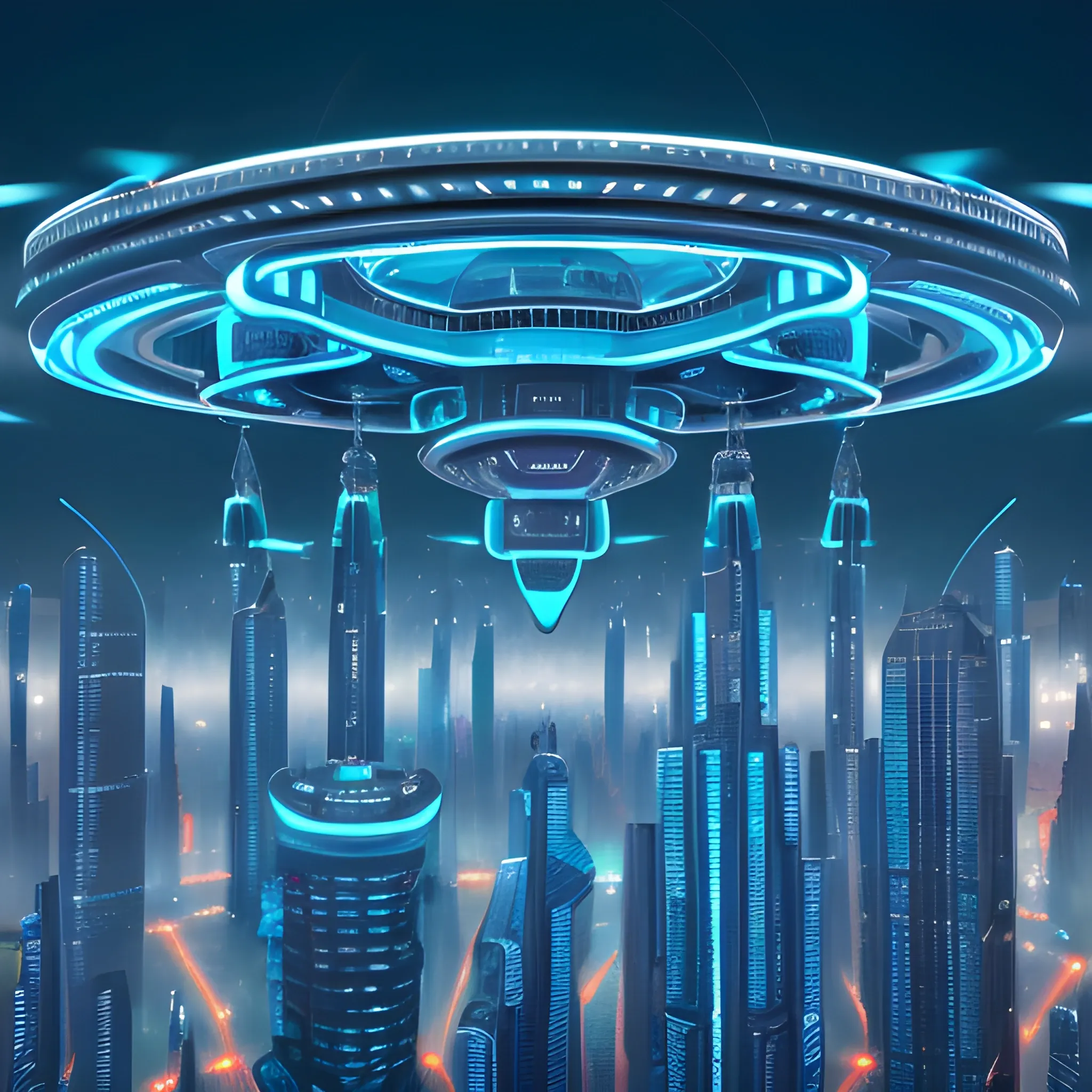 Visualize a futuristic city with [SUSPENDED IN THE SKY, WITH FLOATING PLATFORMS INTERCONNECTED BY LIGHT BRIDGES, TOWERS THAT DEFY GRAVITY EMITTING A SOFT BLUE GLOW], surrounded by [DRONES BUZZING BETWEEN THE BUILDINGS], and inhabited by [HUMAN BEINGS OF DIFFERENT RACES].
Realistic, vibrant and ultra detailed colors, 8k